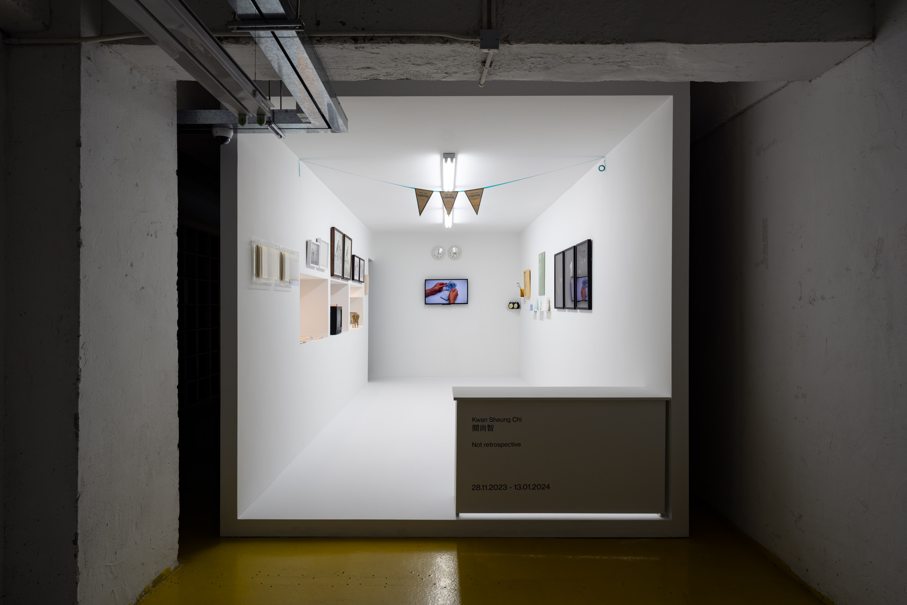 Installation shot of ‘Not retrospective’, Kwan Sheung Chi’s solo exhibition at Kiang Malingue, Tin Wan, 2023.