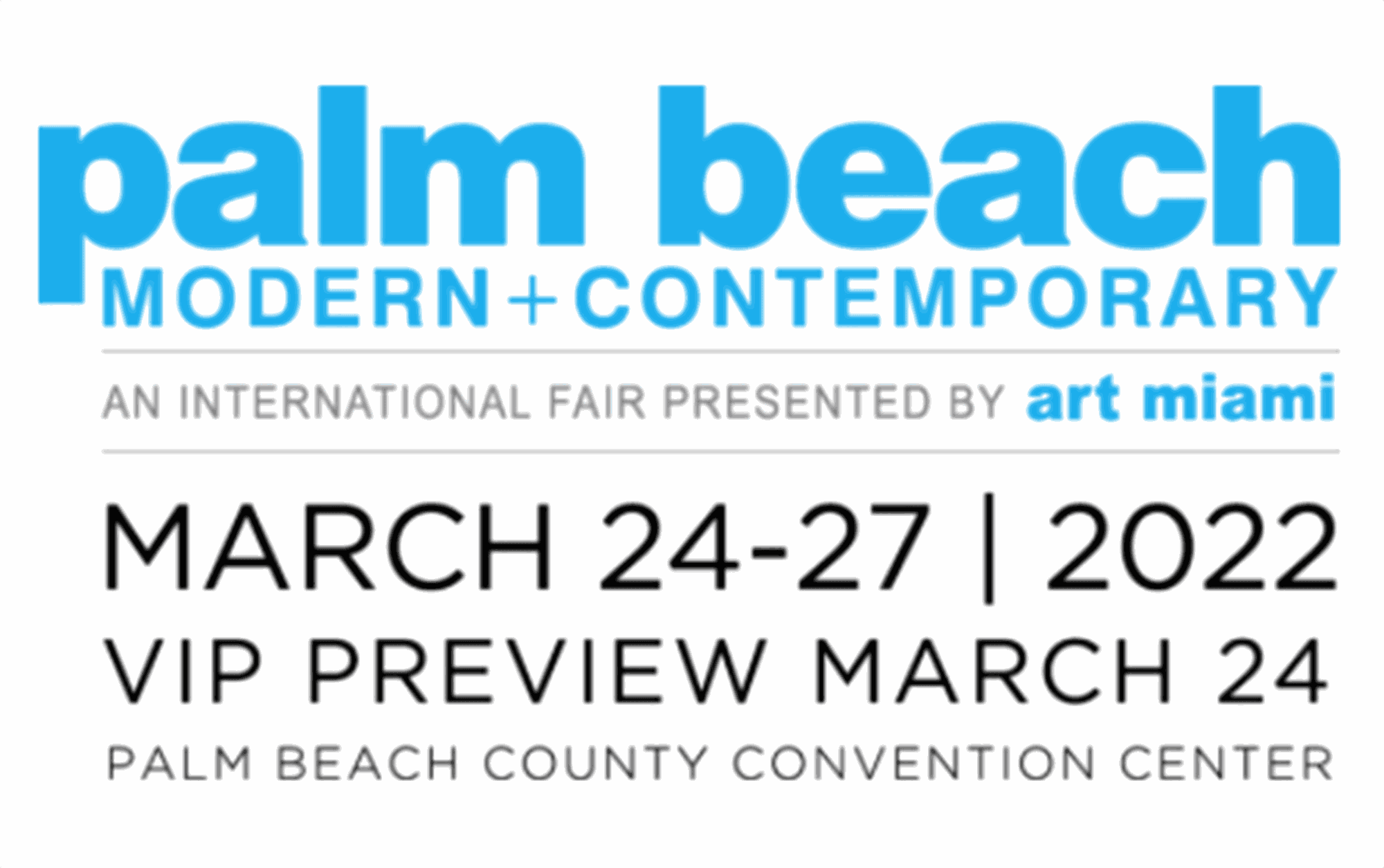 light blue logo for palm beach modern and contemporary with show dates march 24 through march 27