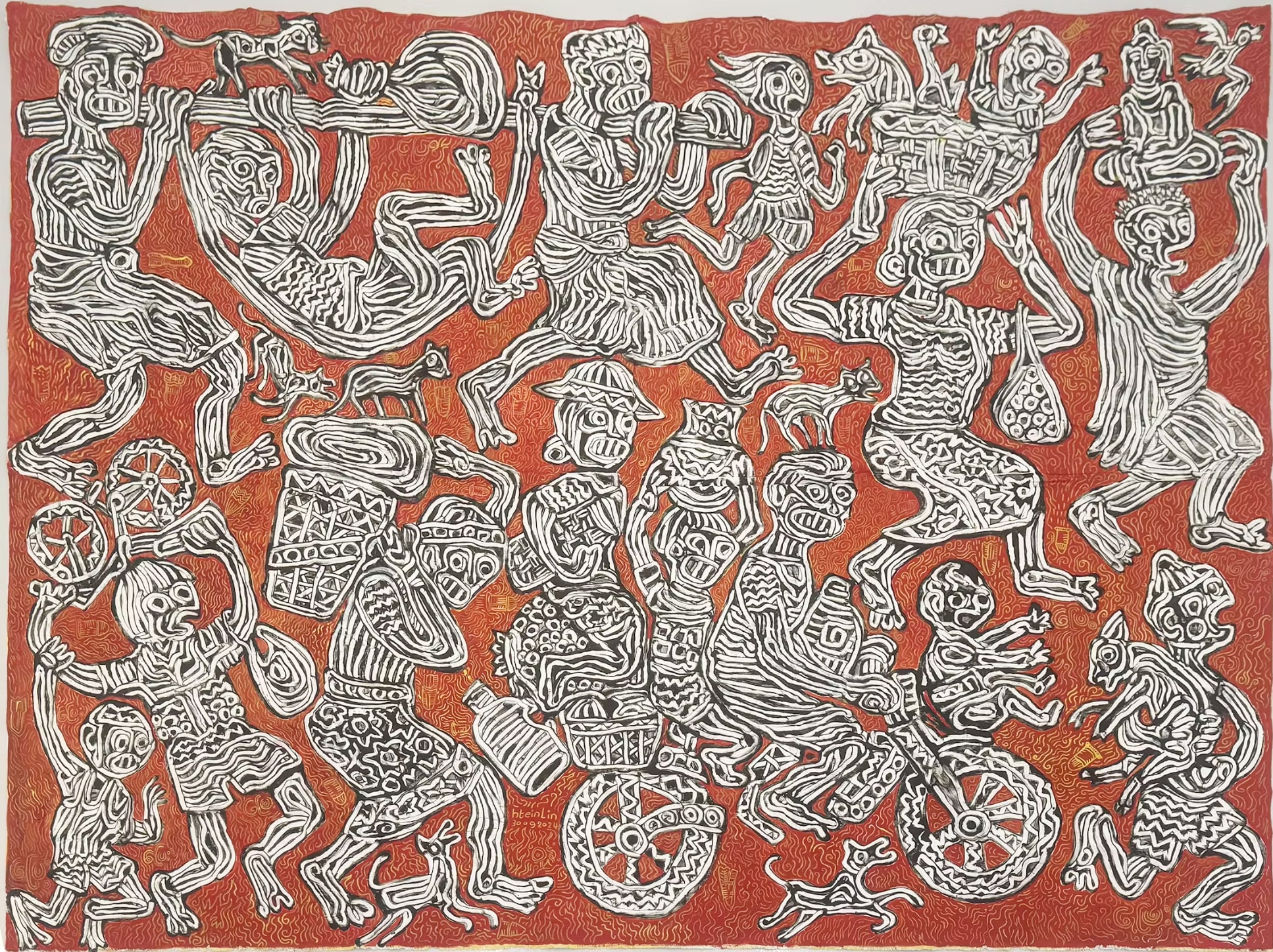 Htein Lin, Fiery Hell (2024). Acrylic on canvas. © Courtesy the artist and Richard Koh Fine Art.