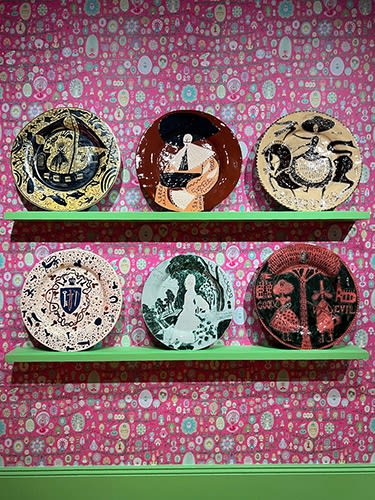 Six plates by Grayson Perry at The Wallace Collection exhibition. Courtsey the artist and Victoria Miro. 
