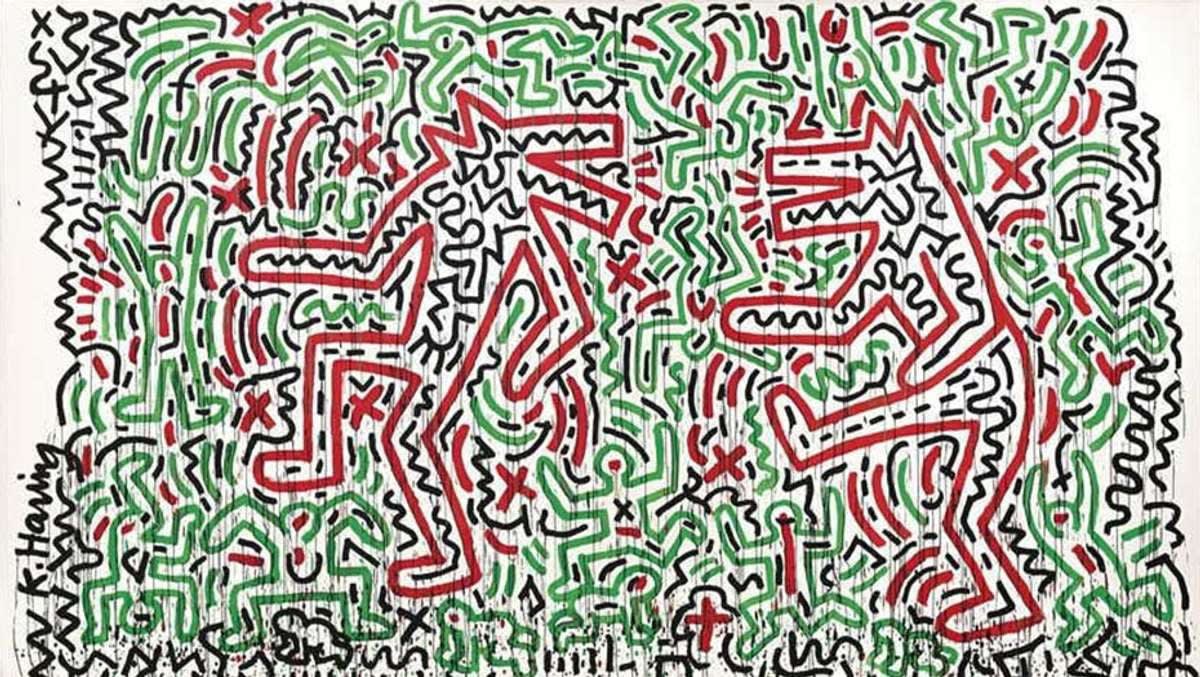 Keith Haring Dancing Dogs painting