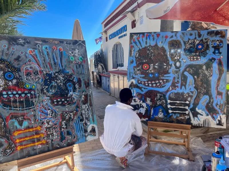 Médéric Turay in his studio, working on Can I Tell You a Secret (2024)