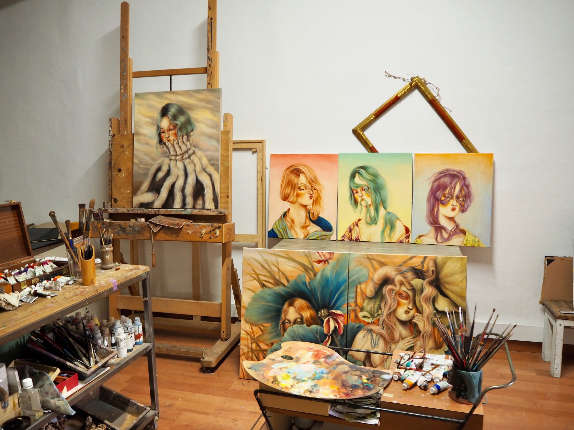 Photo of paintings inMiss Van's studio