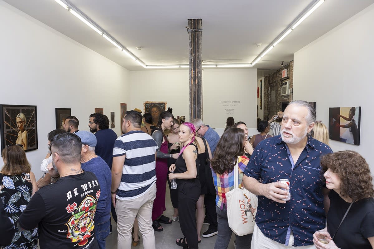 Opening night image from the Figuratively Speaking group exhibition at Harman Projects NYC.