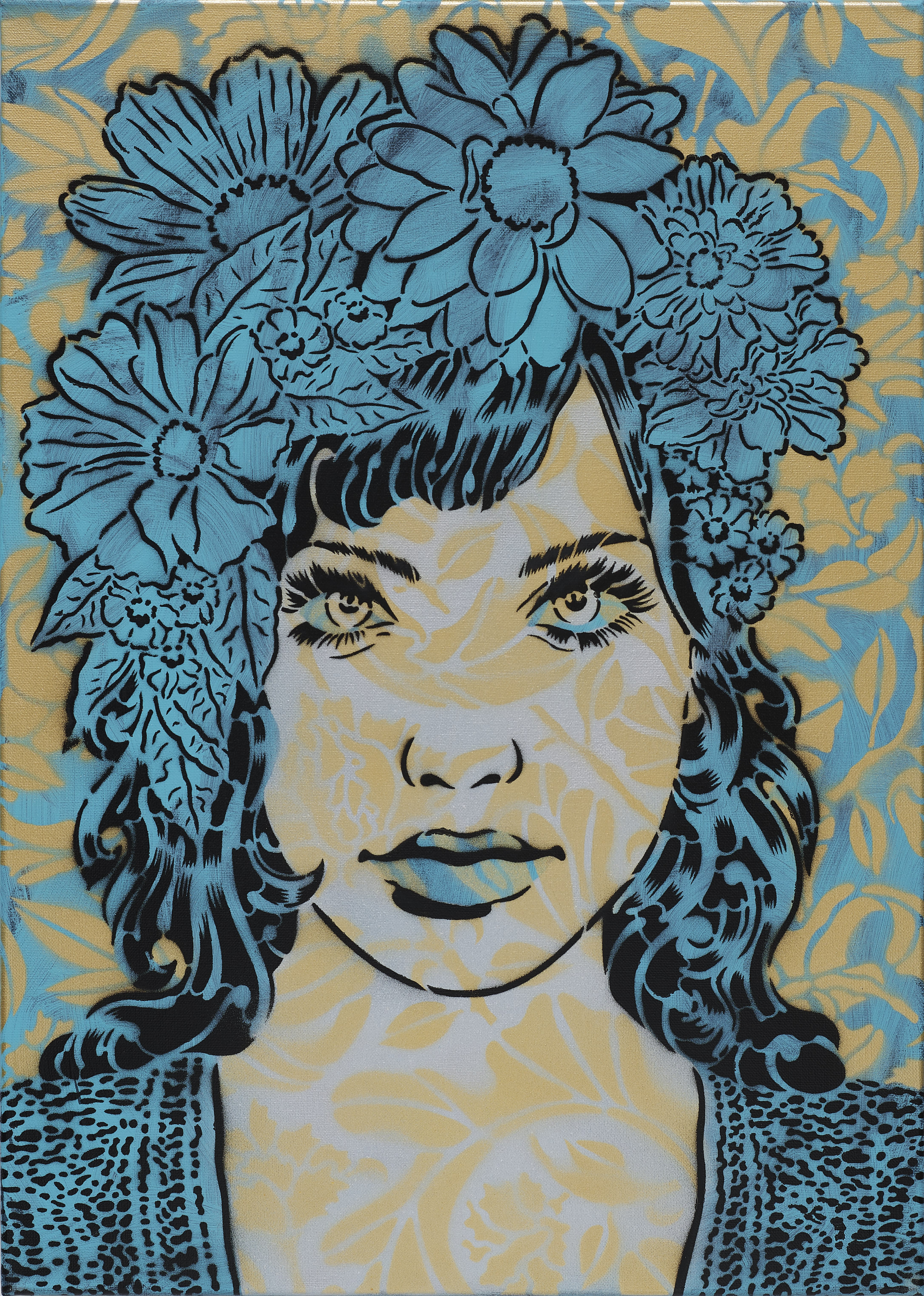 stenciled painting of a muse by Chuck Sperry