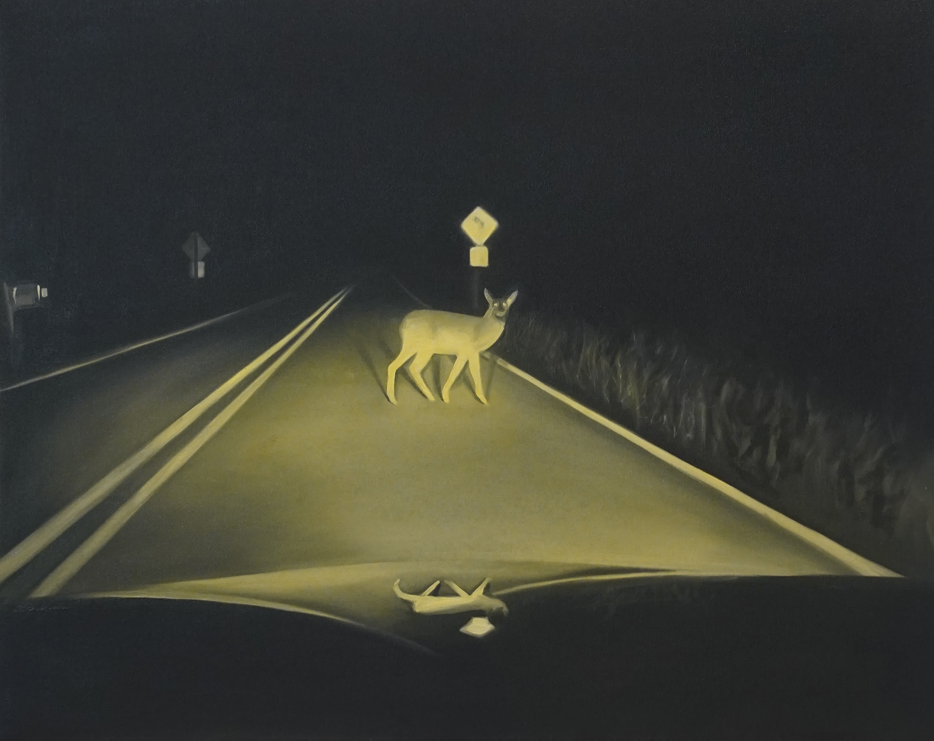 painting of a deer in headlights