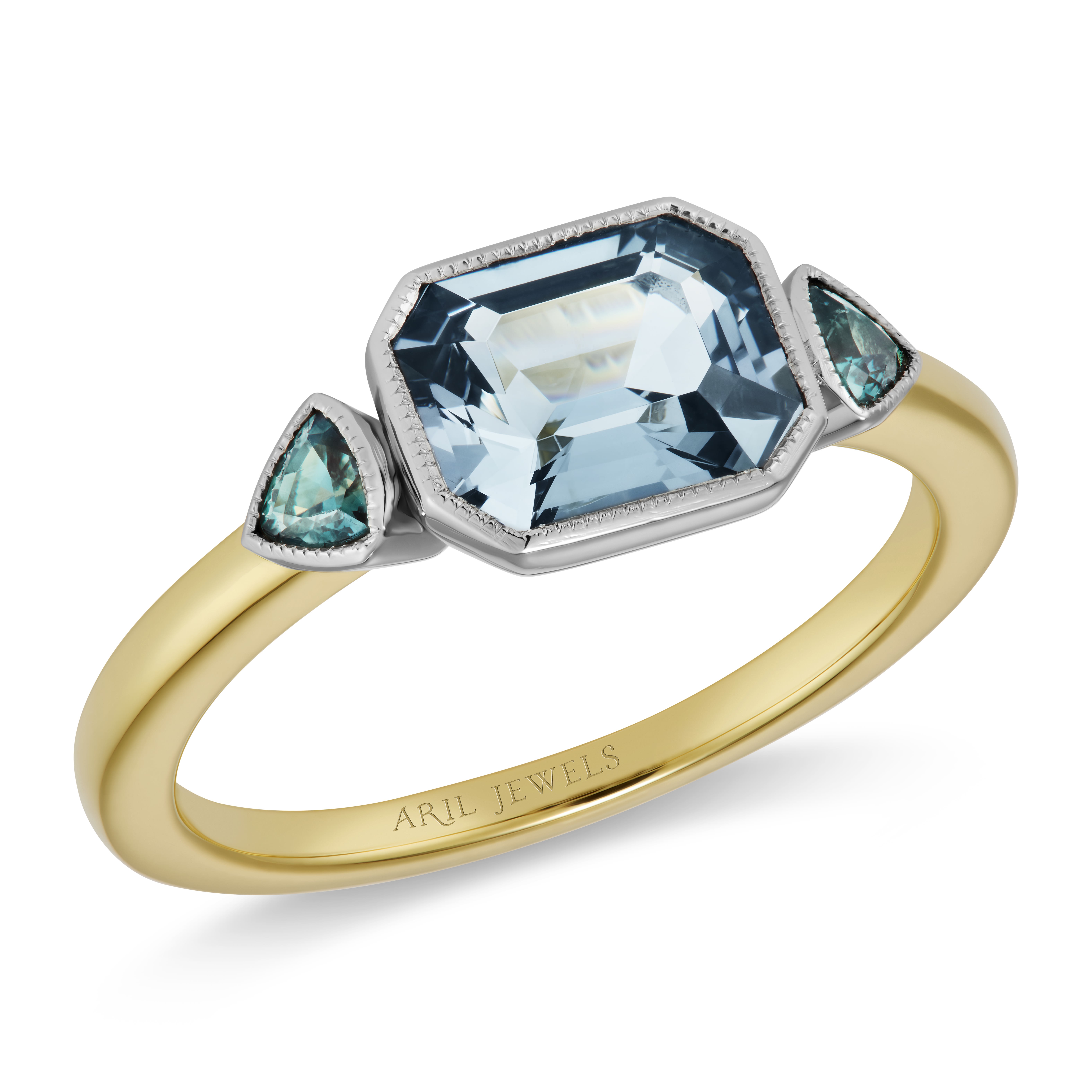 A meaningful bespoke future heirloom ring by Aril Jewels with Spinel, Alexandrites and personal engraving. To celebrate freezing eggs.
