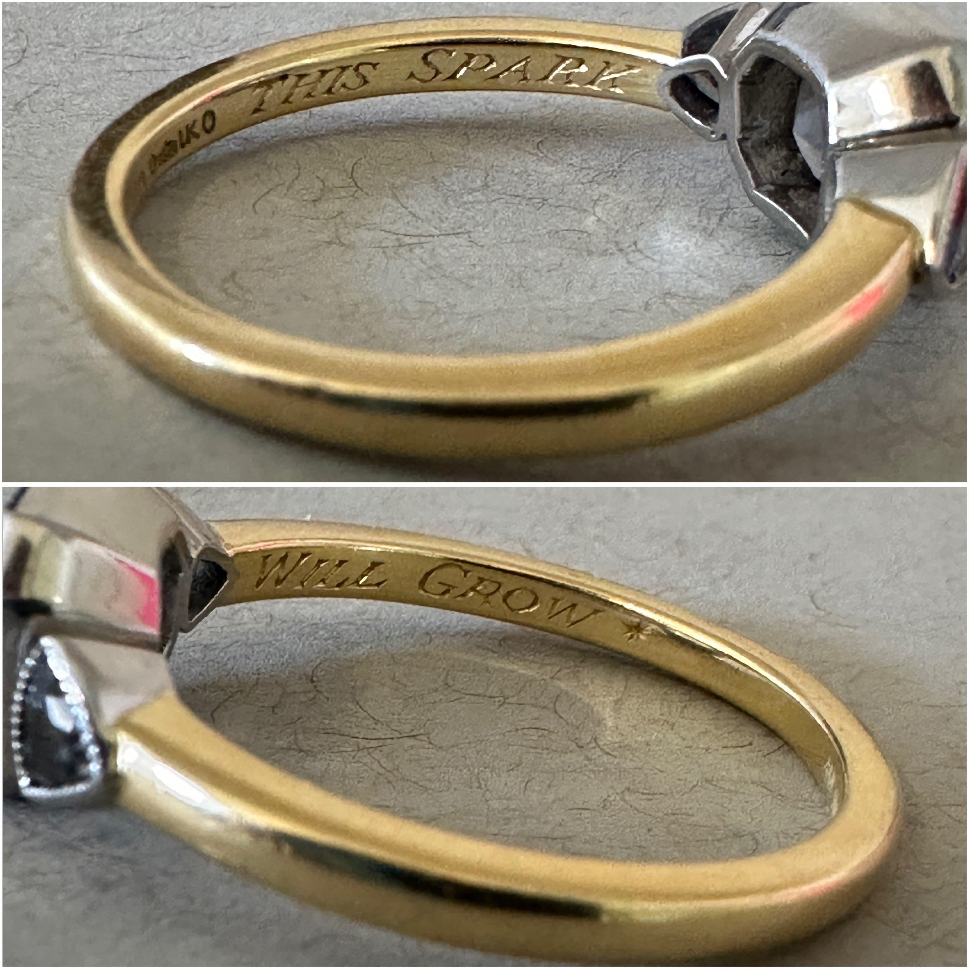 Personalised engraving inside bespoke gold ring by Aril Jewels
