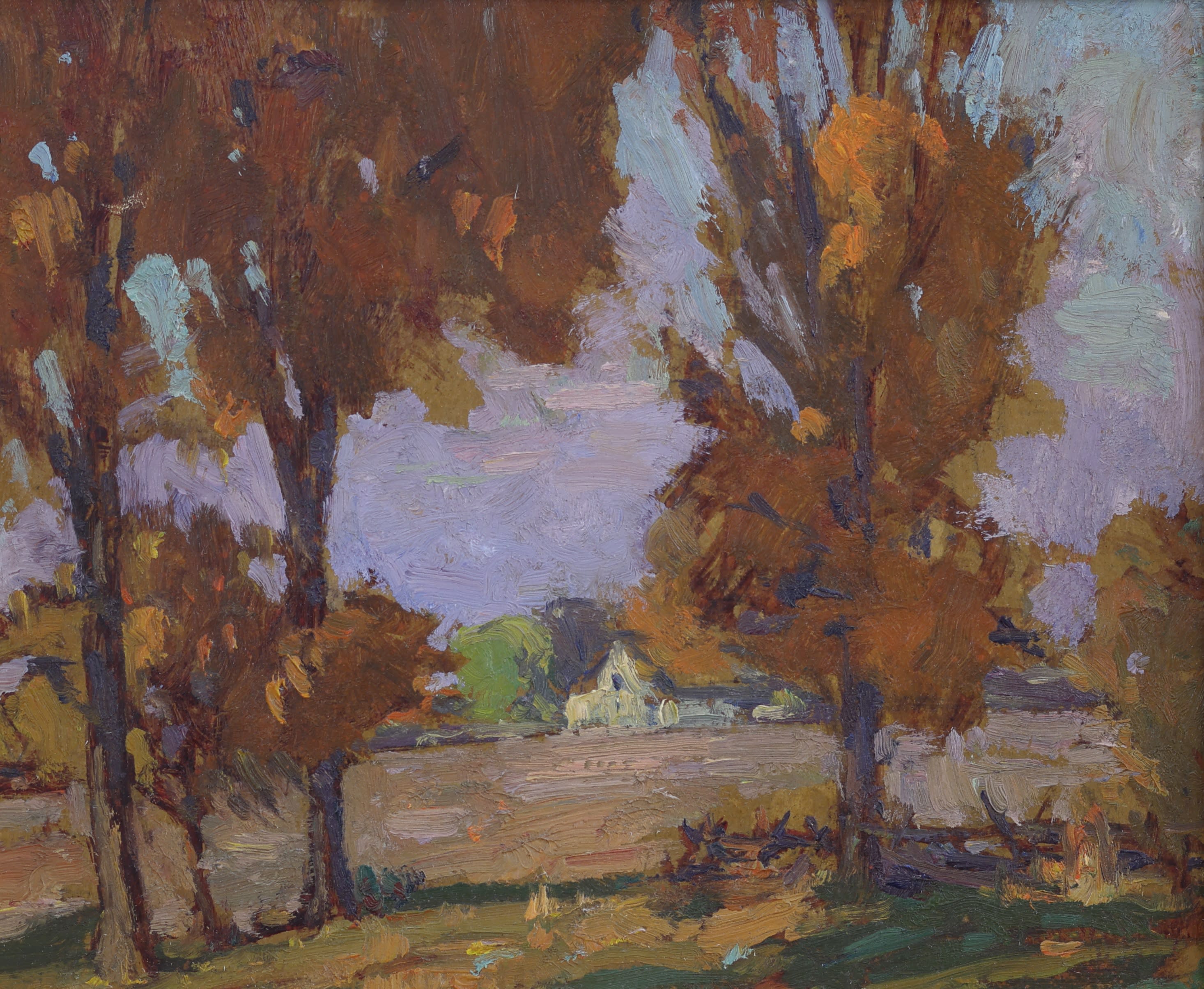 Dewitt Drake; Farmhouse and Autumn Trees