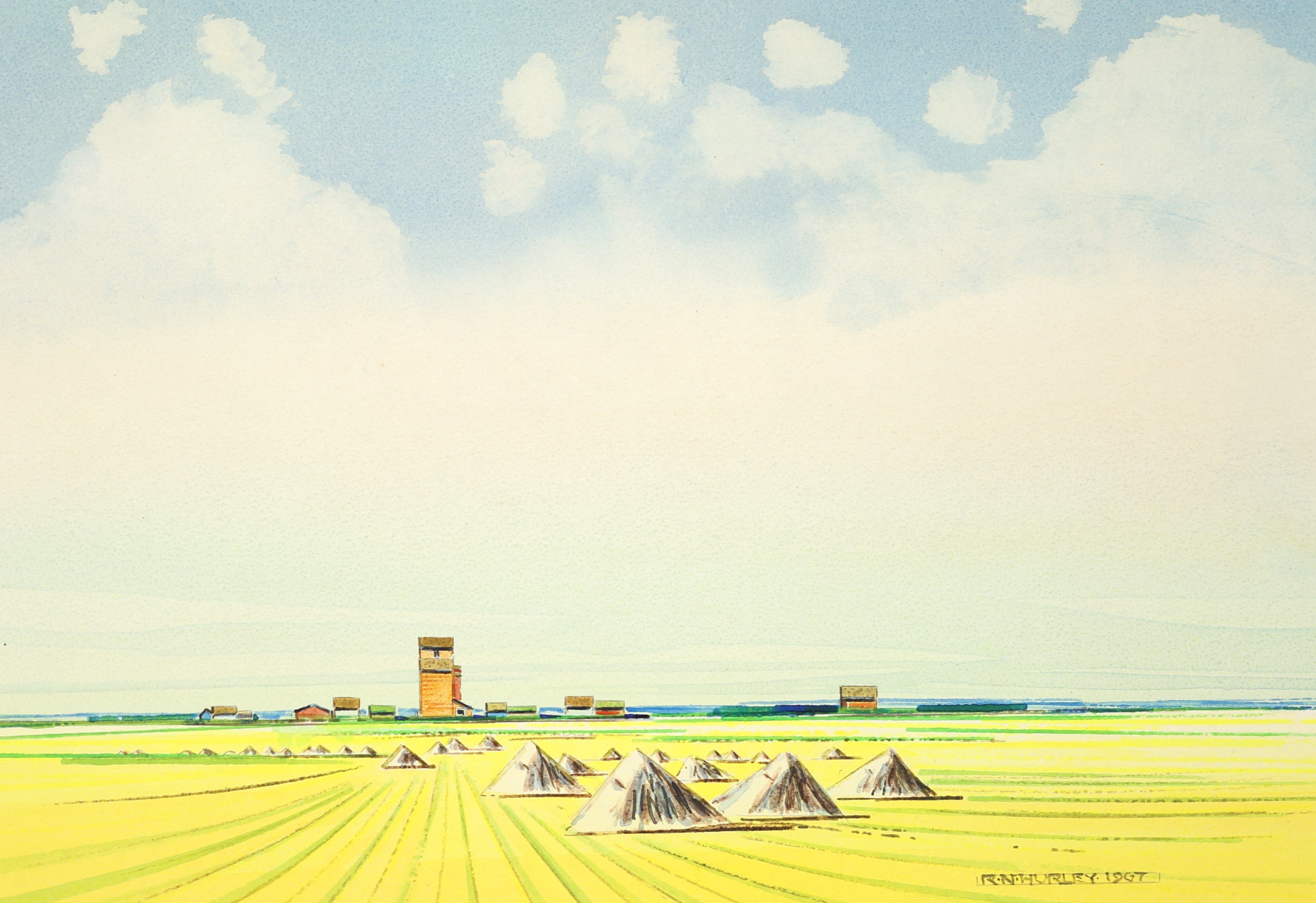 Robert Newton Hurley; Wheat Stooks & Grain Elevator
