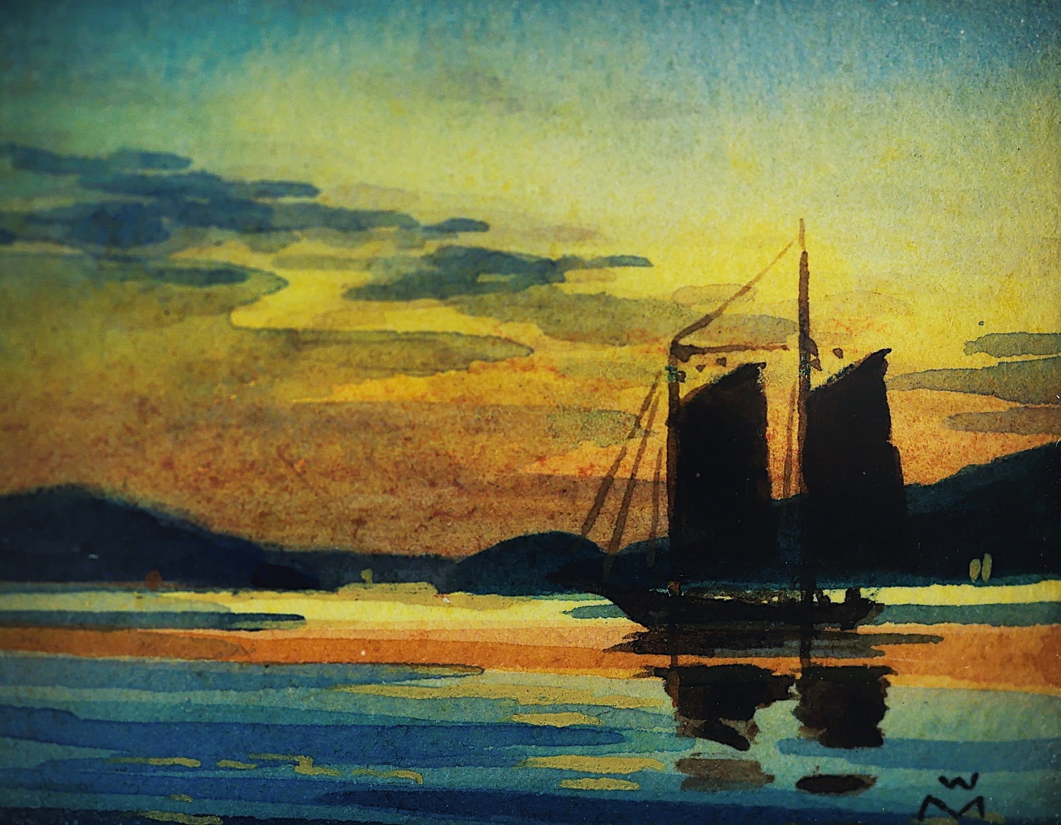 Willard Morse Mitchell; Sailing at Sunset
