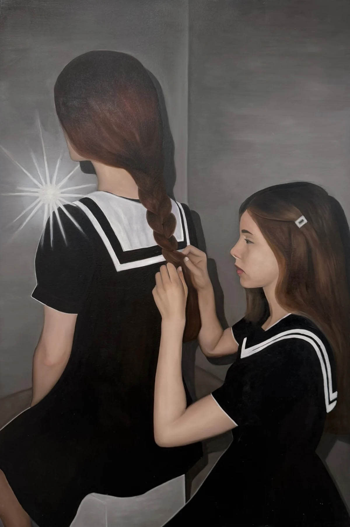 My Braids Were Ropes They Used To Lift Me, 2025, Oil on Canvas, 121.9 × 81.3 cm © Tallulah Dirnfeld