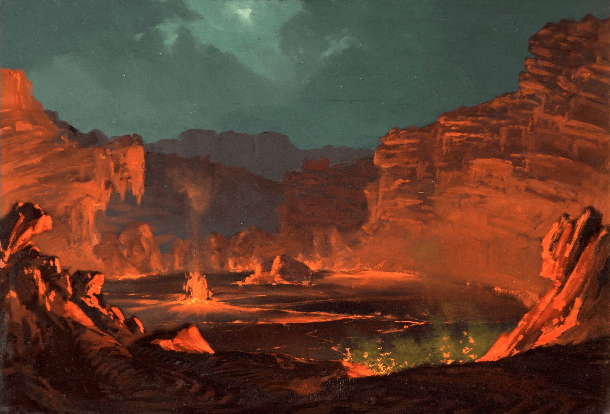 volcano at night