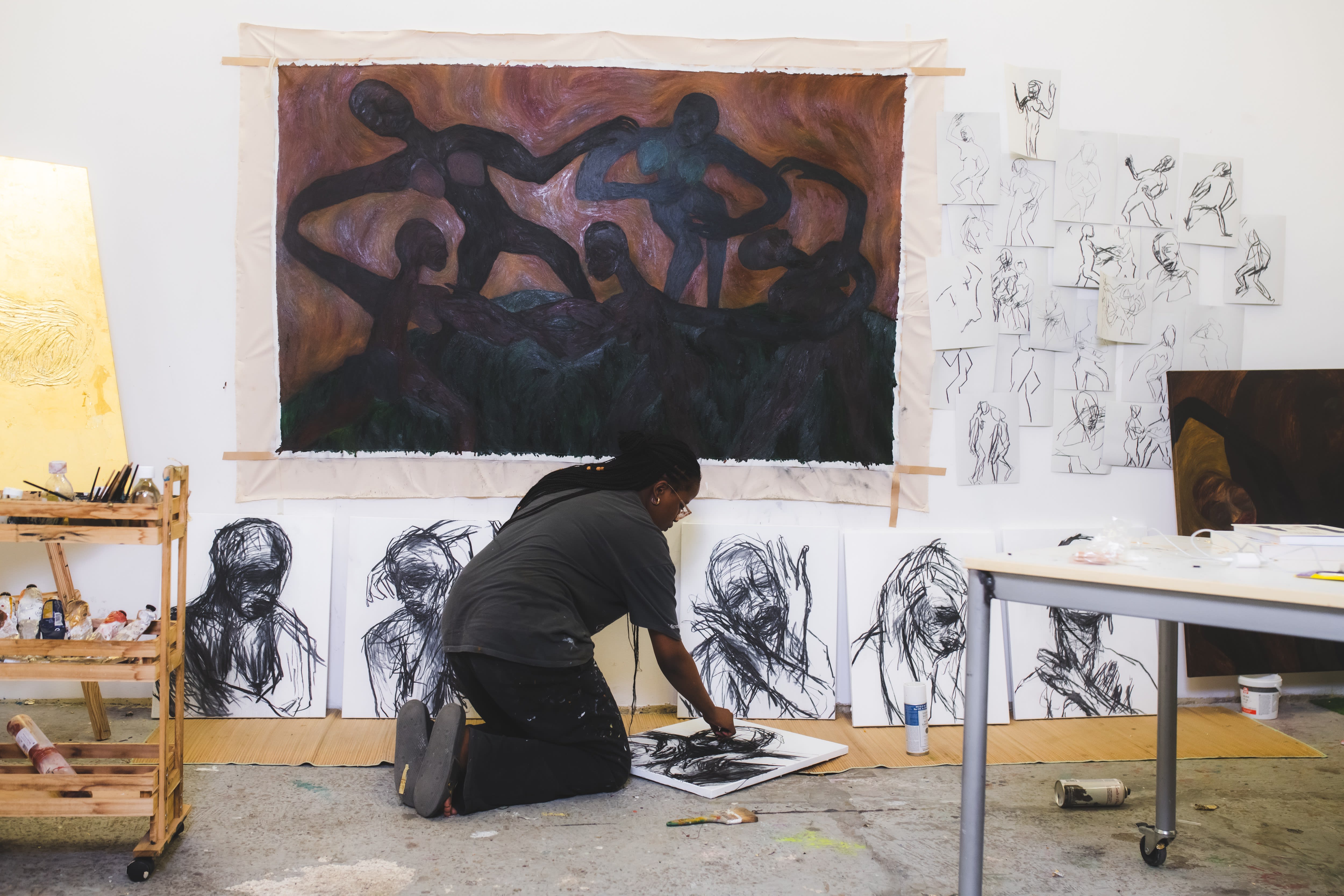 Nthabiseng in her studio at LaStation in Nice during the Makwande Art Residency