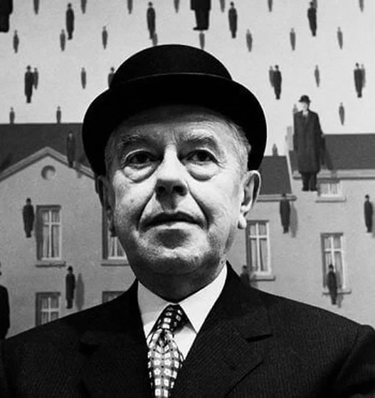 Discover this portrait of Portrait of René Magritte in front of his painting oil on canvas Golconda. Buy and Sell contemporary, post war and modern artwork from the surrealist group 