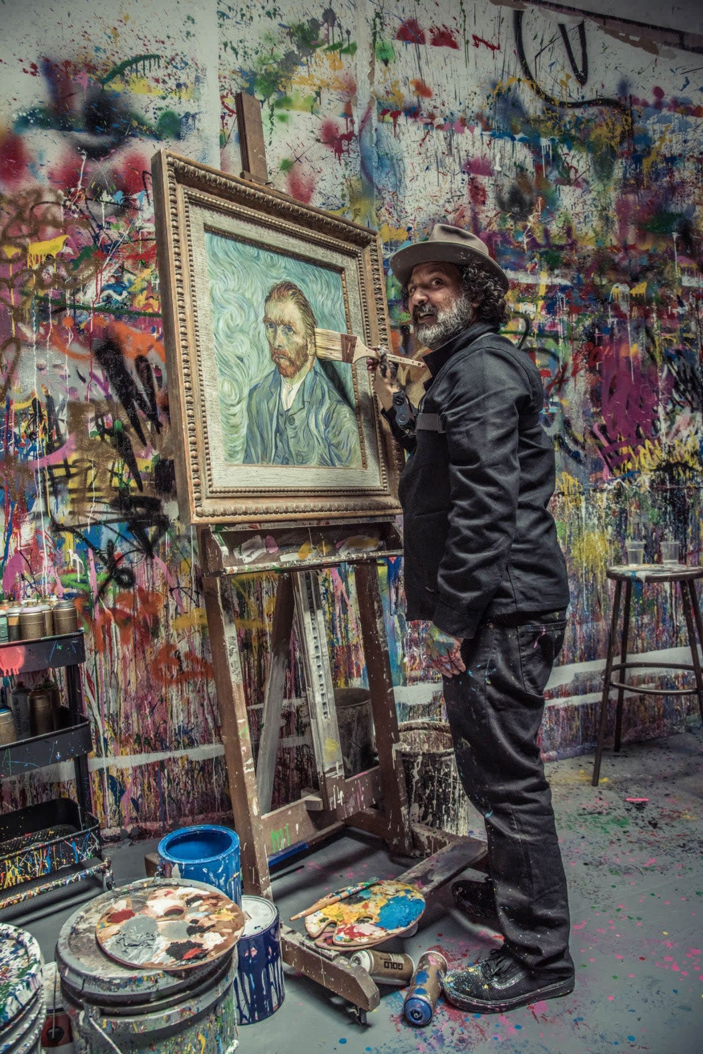 Courtesy of Mr. Brainwash Art Museum, Mr. Brainwash painting Van Gogh portrait. 