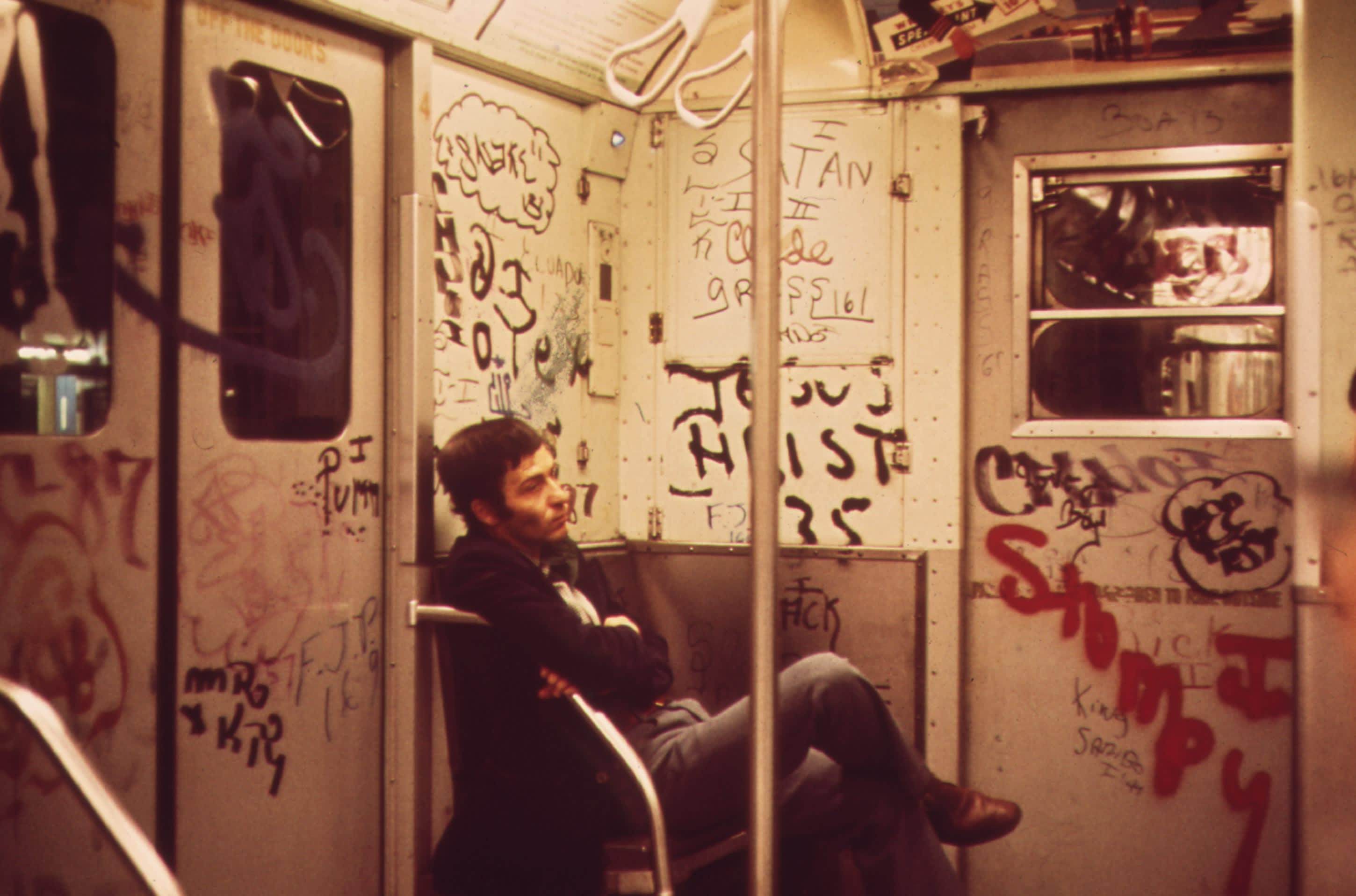 Courtesy of Wikipedia, man on New York subway during the 1970s.