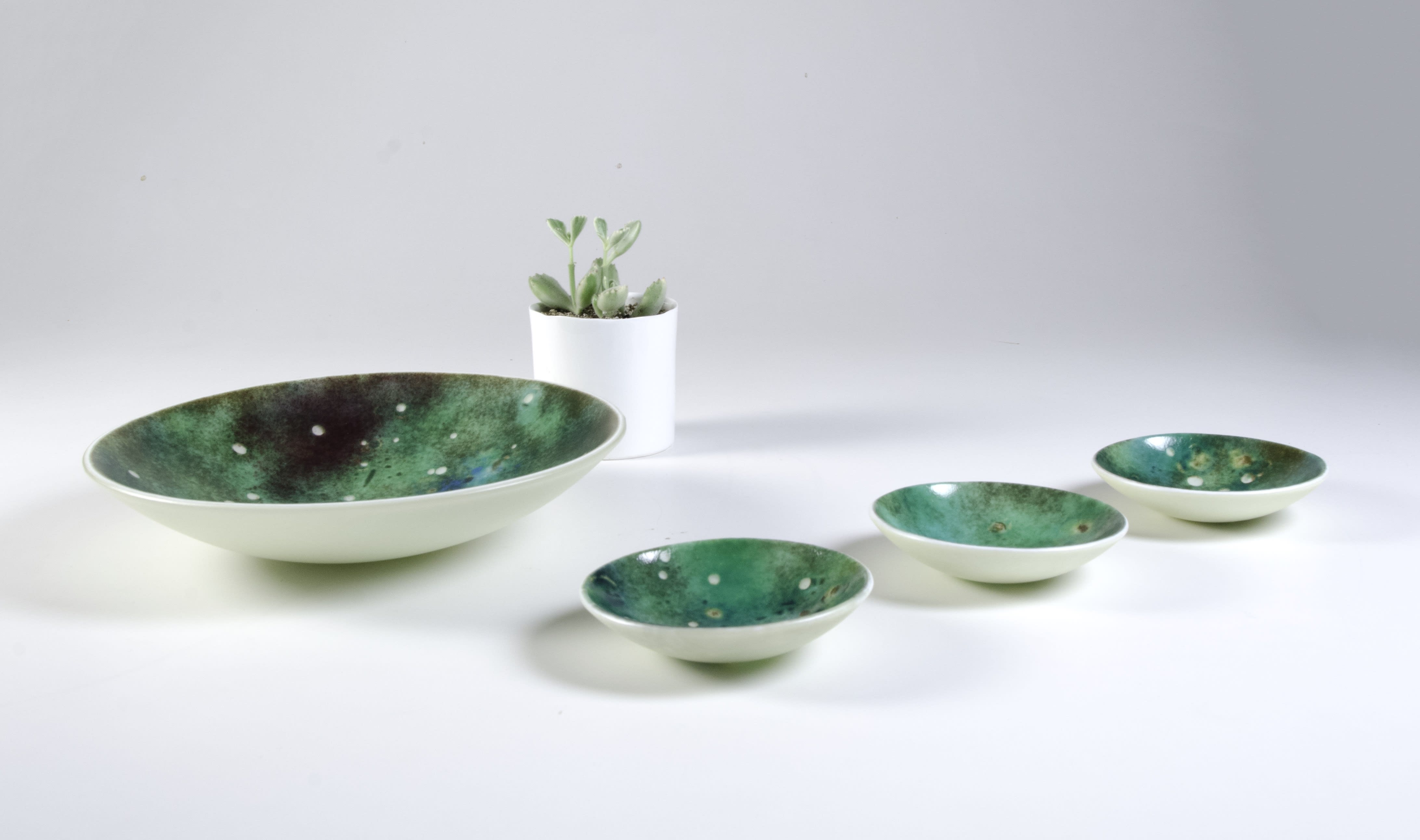 Kaley Finegan, Verdant Galaxy Bowls, kilnformed glass