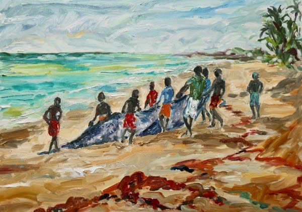 Nets near Galle, oil on canvas board, 50 x 70 cms