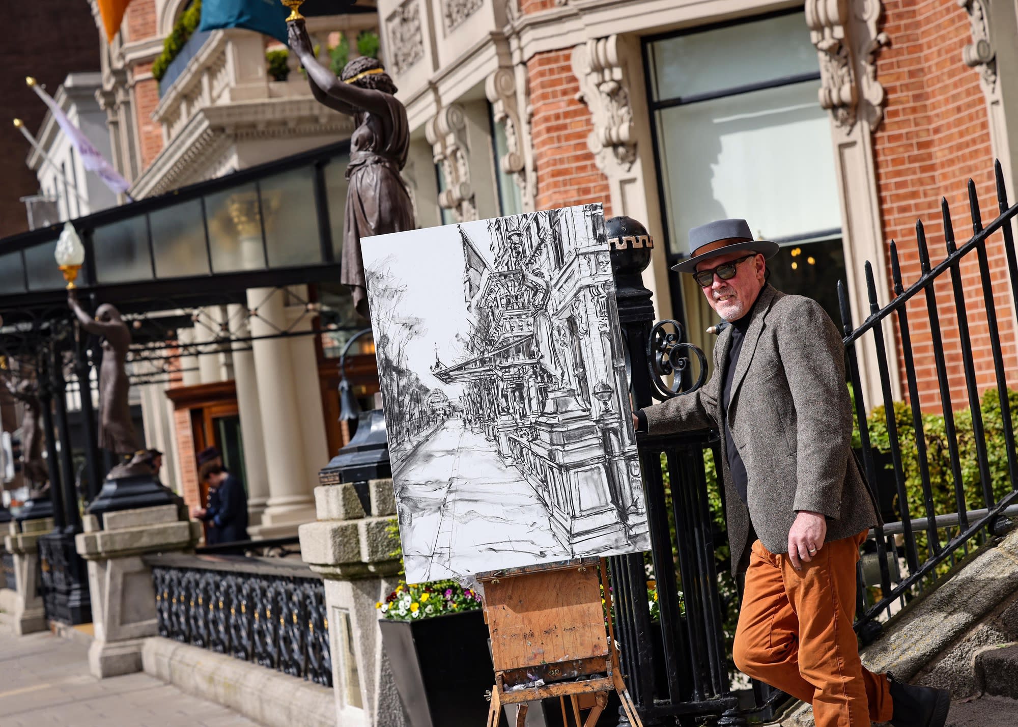 Artist_Gerard_Byrne_charcoalogy_exhibition_architectural_charcoal_drawings_Shelbourne_Hotel_St_Stephens_Green_national_drawing_day_art_gallery_Dublin