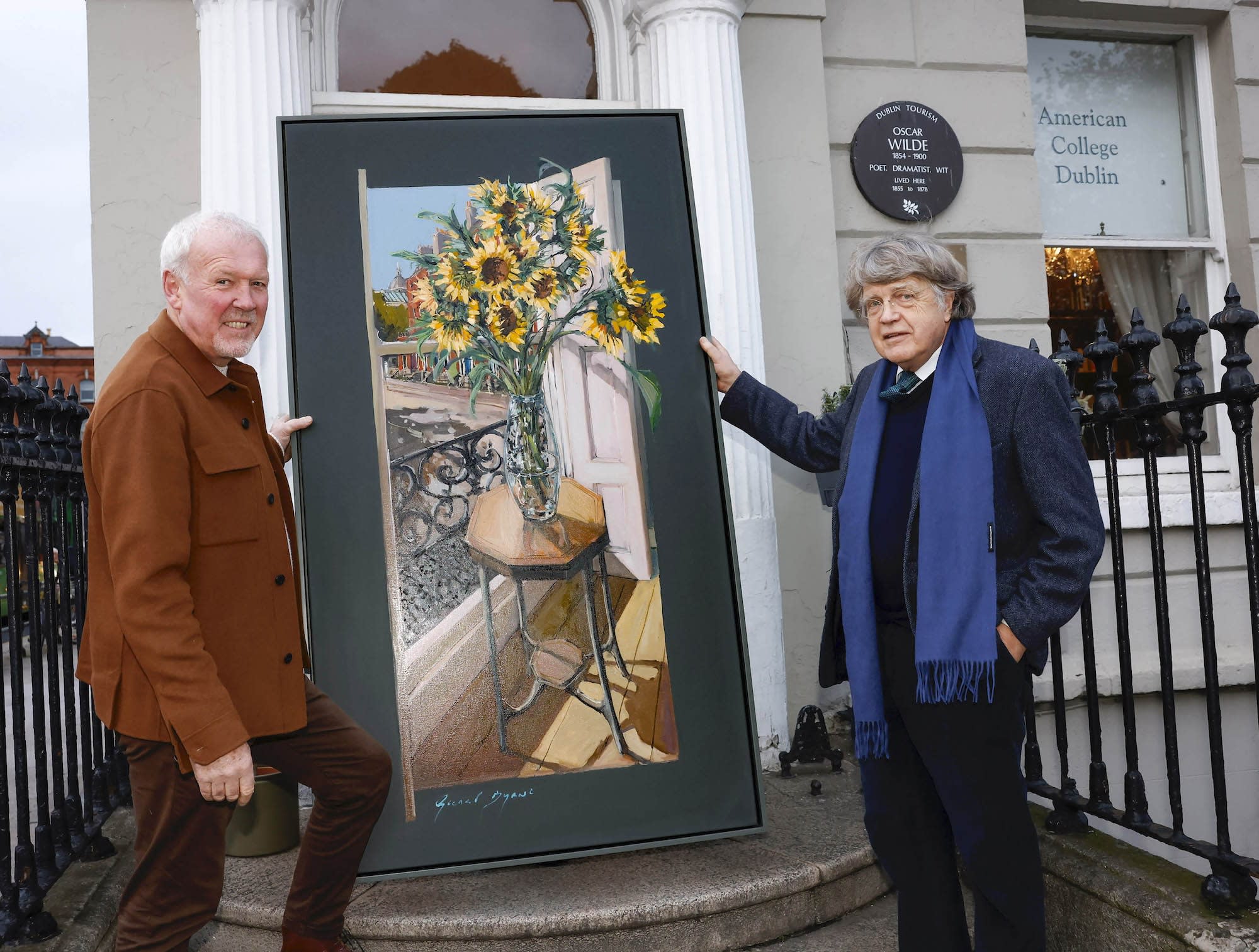 Gerard-Byrne-irish-artist-Wilde-Sunflowers-painting-raffle-Merlin-Holland-Oscar-Wilde-House-Dublin-phot-Marc-OSullivan