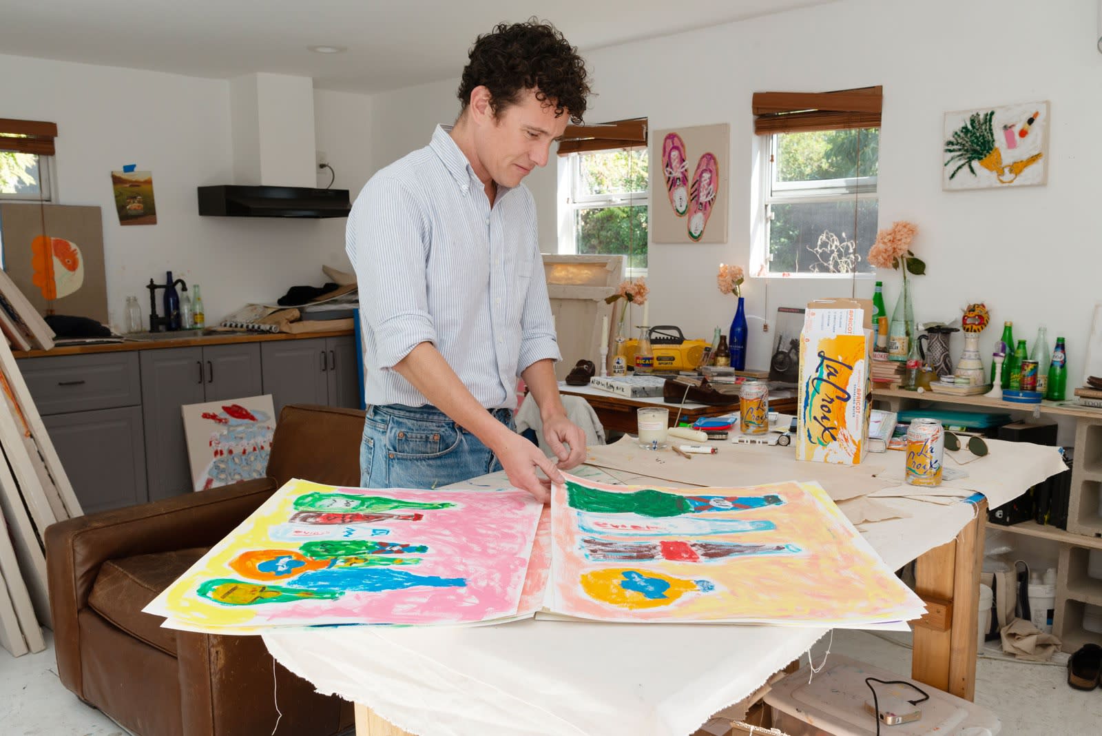 Michael McGregor showing works on paper in his studio