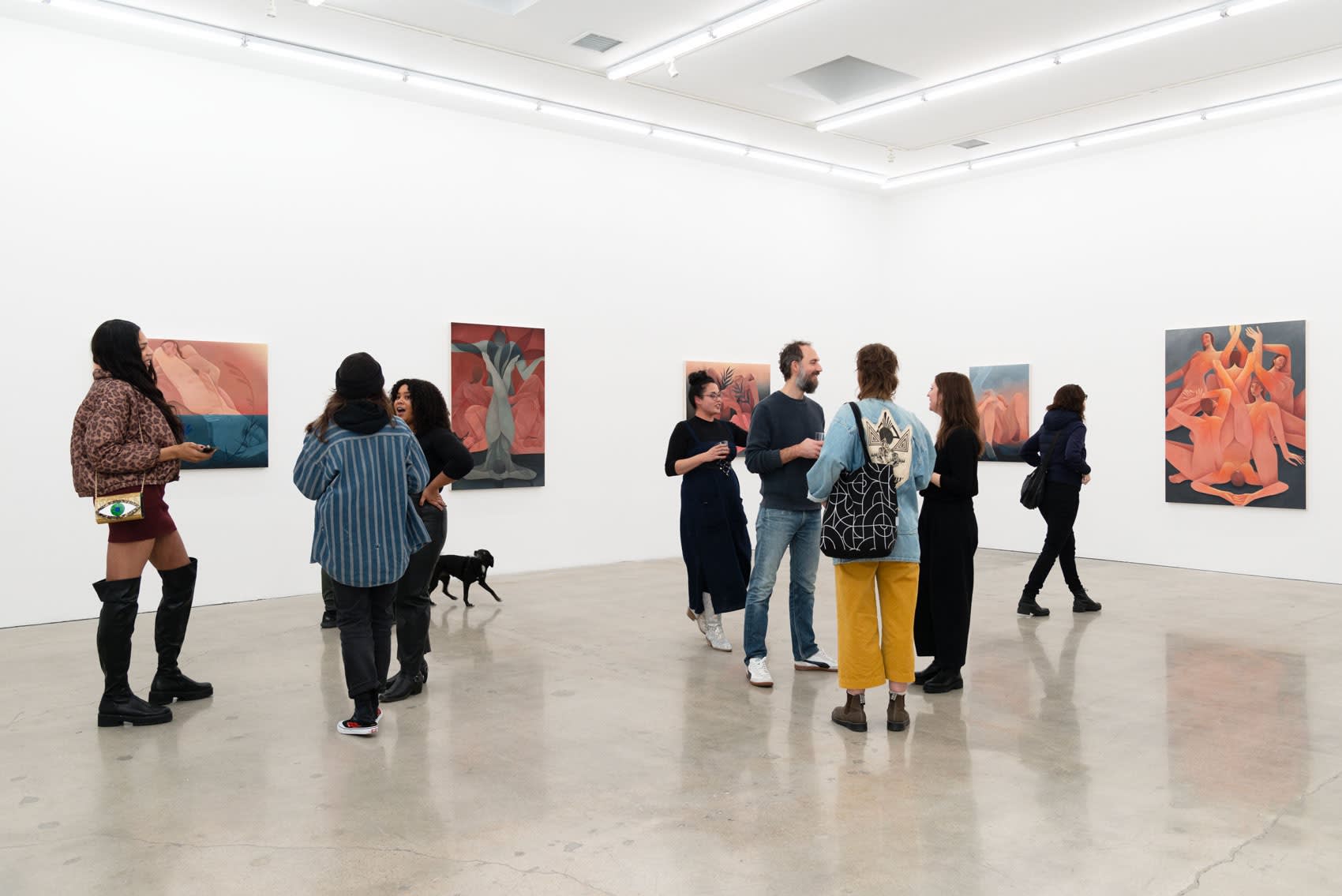 Image of people standing in Hashimoto Contemporary Los Angeles gallery for Laura Berger's opening night of her show 