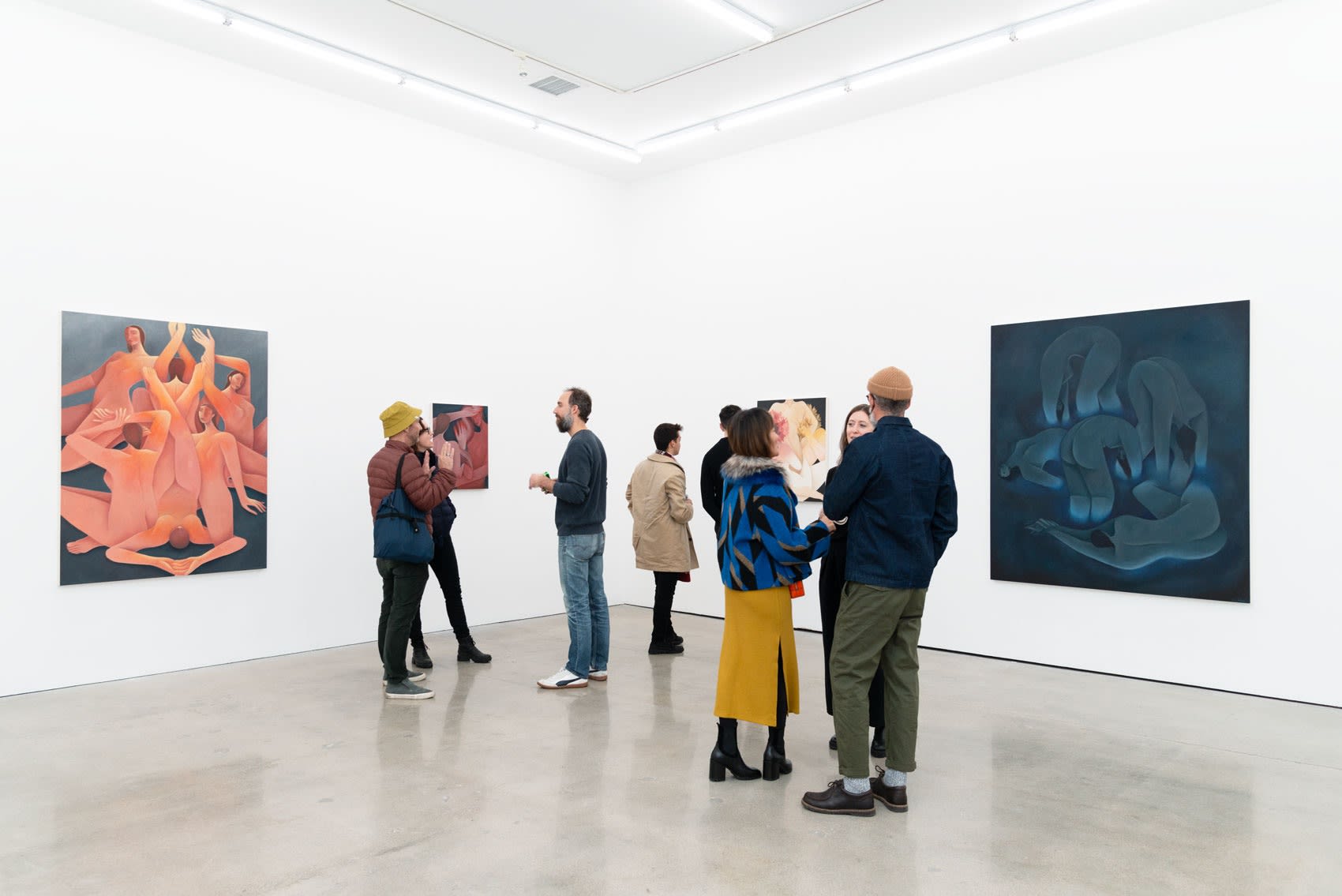 Image of people standing in Hashimoto Contemporary Los Angeles on opening night of Laura Berger's show 