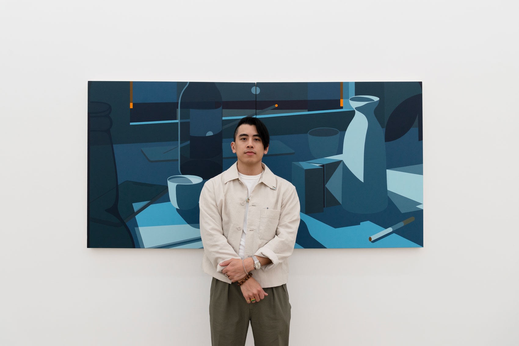Painter Adrian Kay Wong at the opening of his solo exhibition Softly. 