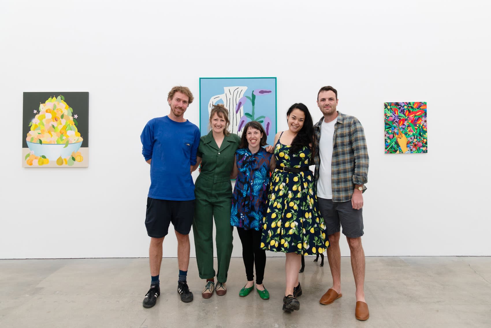 Photo at the opening reception of Pith with all of the artists and curator Dasha Matsuura 