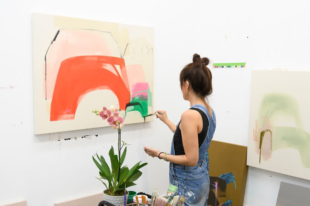 Seonna Hong's work in her studio 