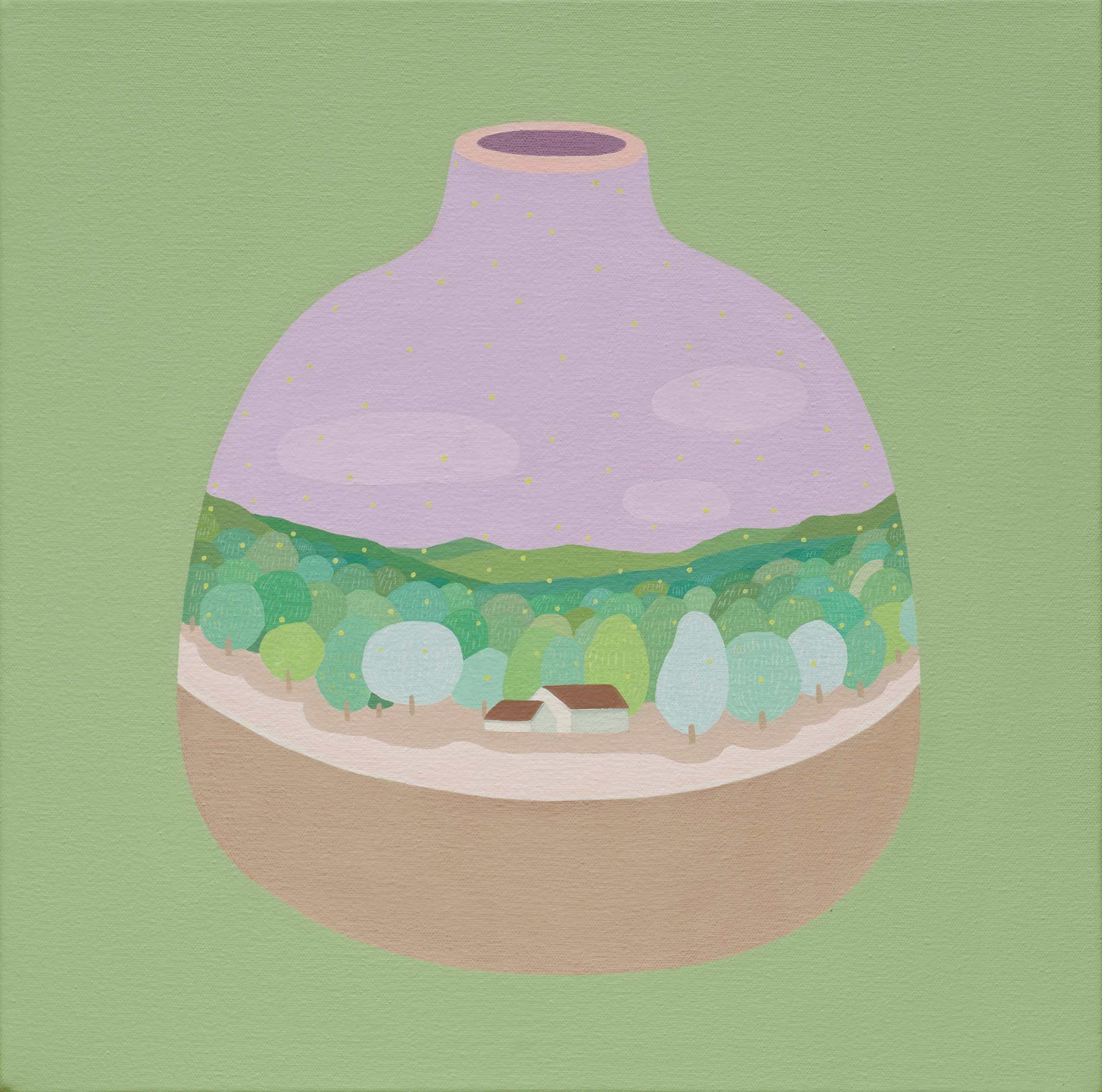 painting of a vase with a landscape on it - by Danym Kwon