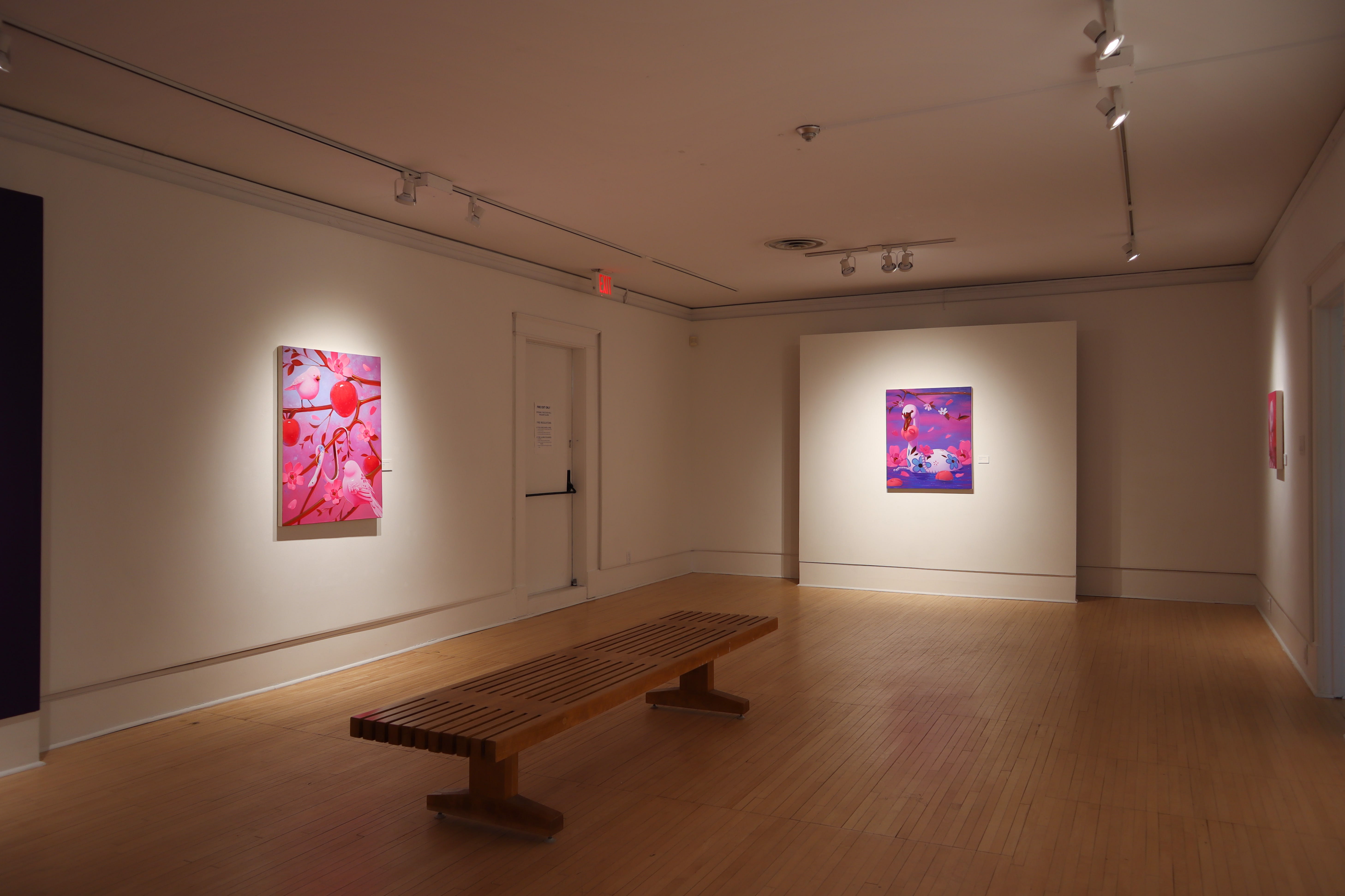 Installation view of two Megan Ellen MacDonald paintings at the Glenhyrst.