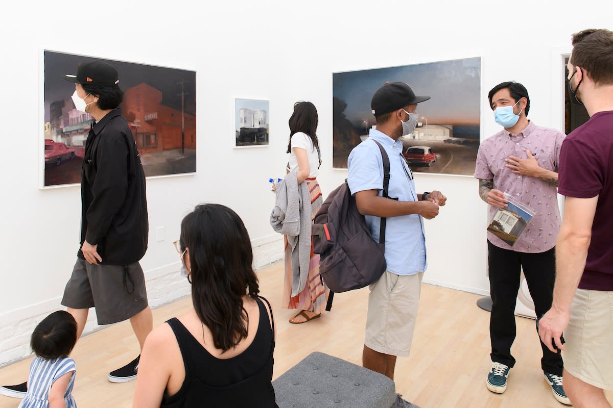 Kim Cogan in front of his works at Hashimoto Contemporay SF