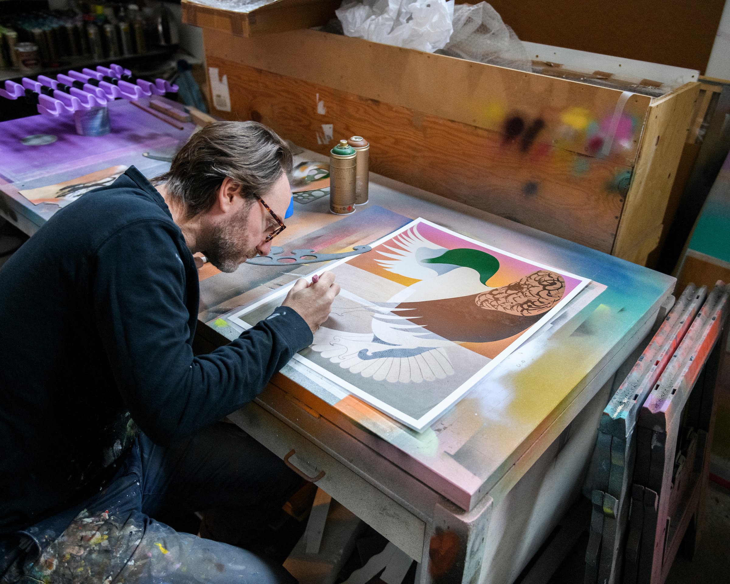 Casey Gray working in his studio 