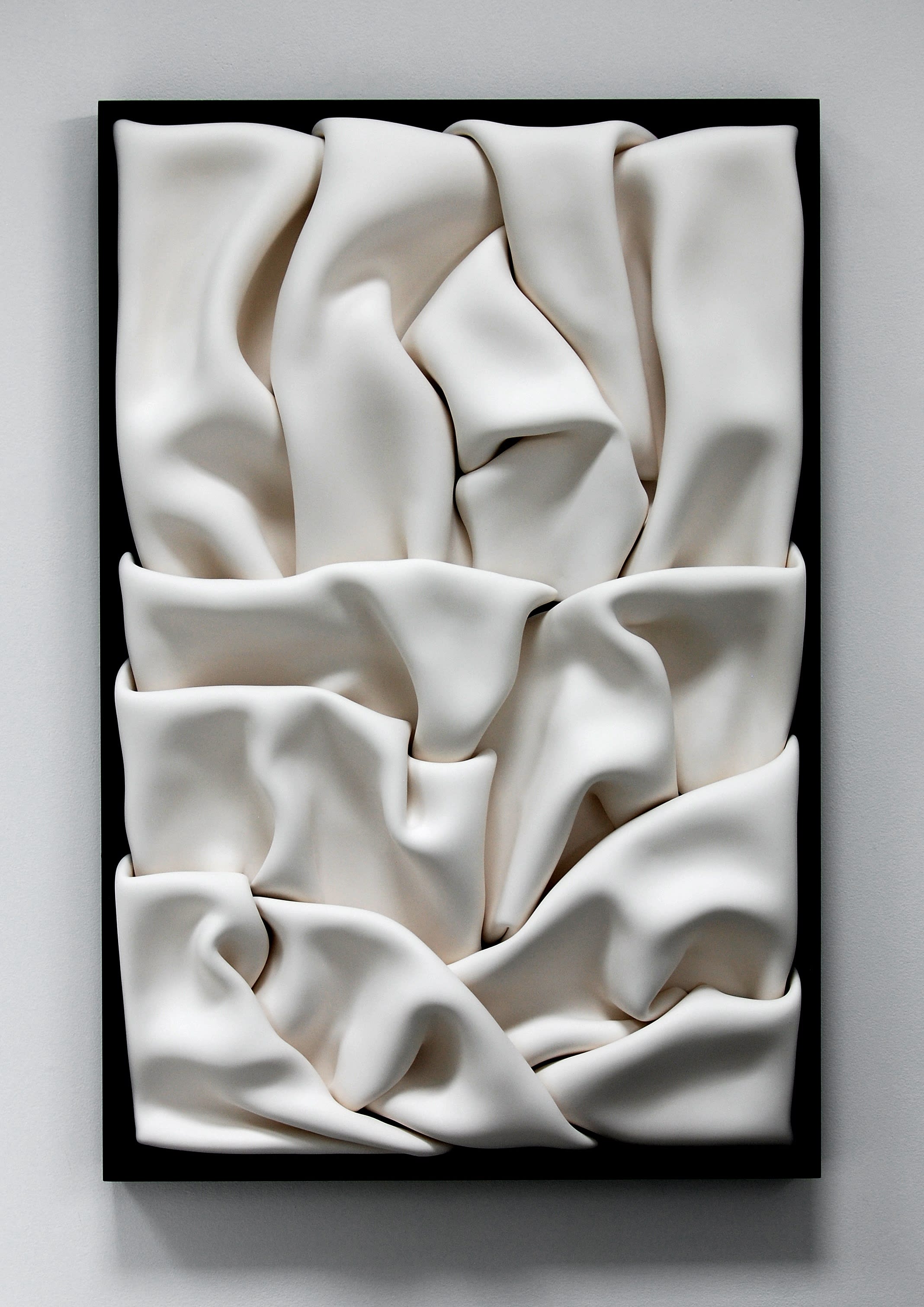 Jeannine Marchand, Folds LXXVIII, unglazed ceramic in steel frame, 36 x 24 x 2 inches