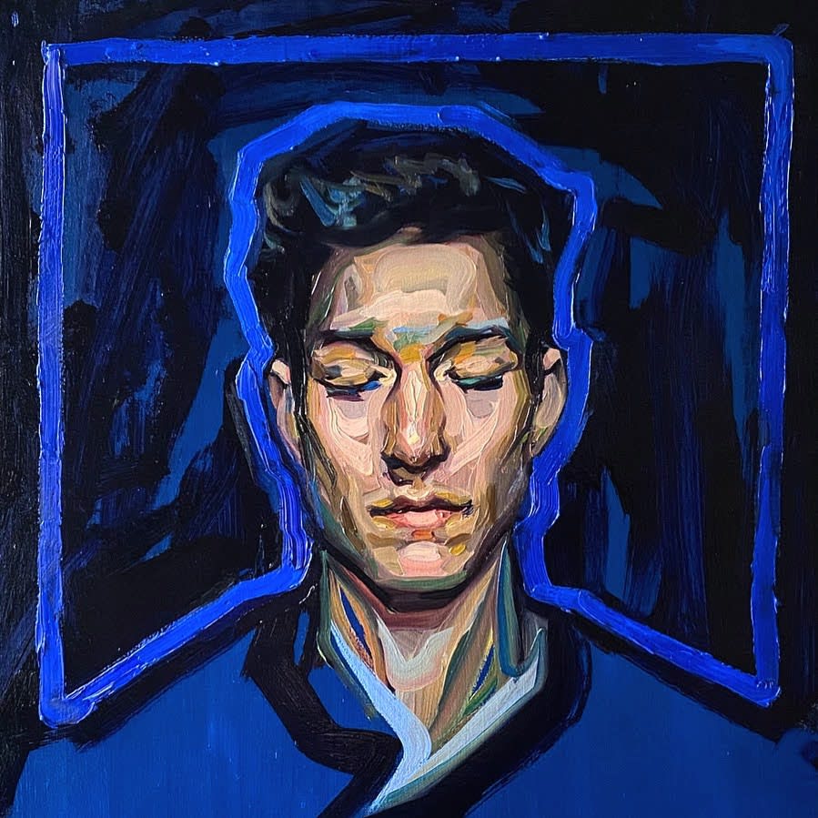 Agnes Grochulska, Midnight (Portrait with Cobalt Blue Outline), 2020.