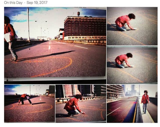 Judy Rifka drawing on the West Side Highway