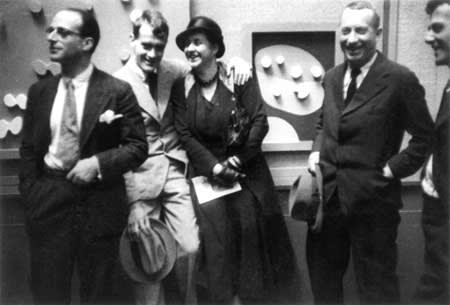 Left to right: Kurt Seligmann, Serge Brignoni, Sophie Taeuber-Arp, Jean Arp, and an unidentified person, at Kunsthalle, Bern, August 1932. Kurt and Arlette Seligmann Papers, The Yale Collection of American Literature, Beinecke Rare Book and Manuscript Library, Yale University, New Haven, Connecticut.