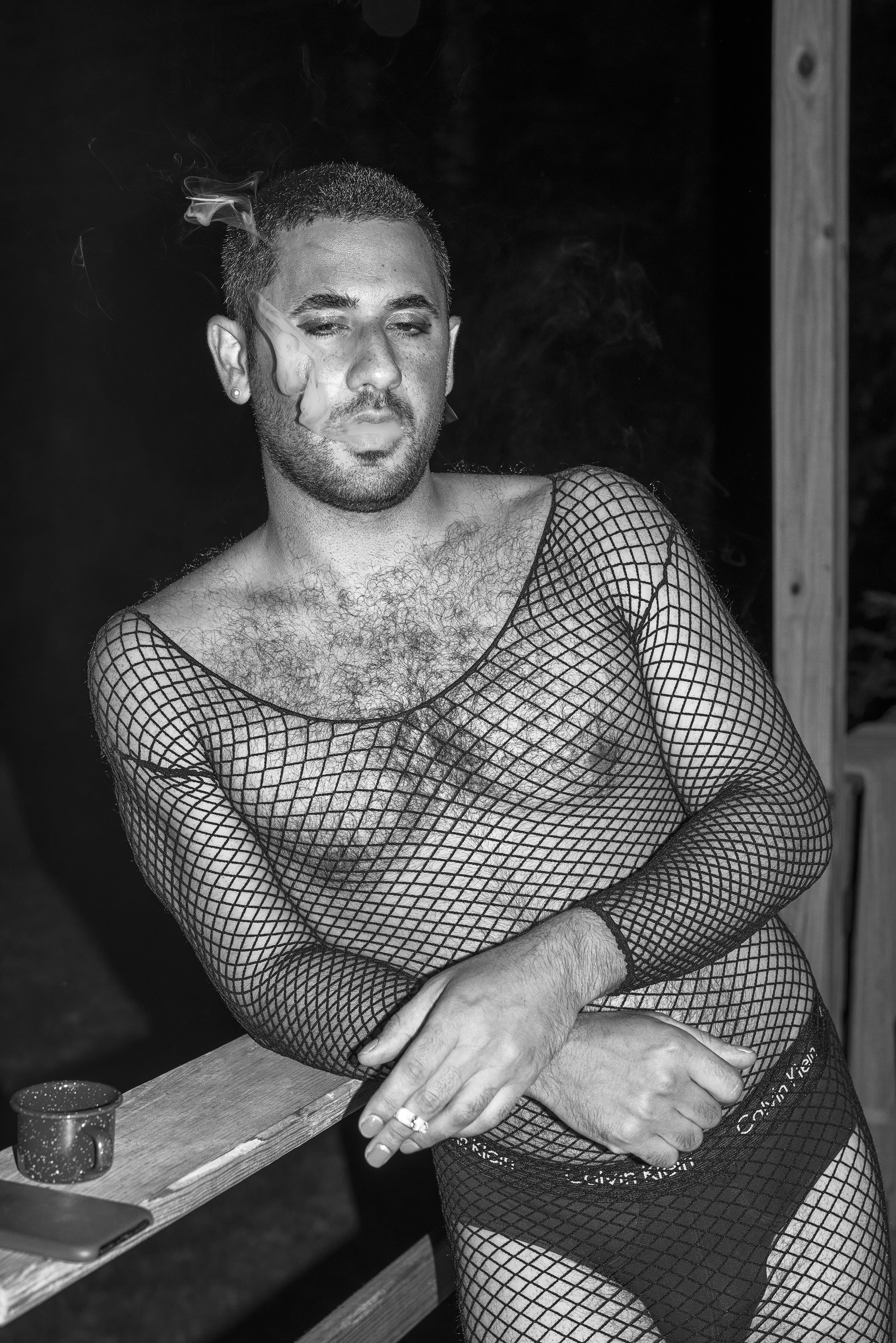 Jordan Smoking in Mesh Dress (Skowhegan), 2019