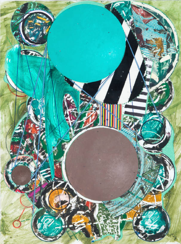 Robert Reed Gager Vert (aka DC Eye)2000 Collage - acrylic, paper, watercolor, monotype, oil marker, metal fassteners, wood frame, glass...