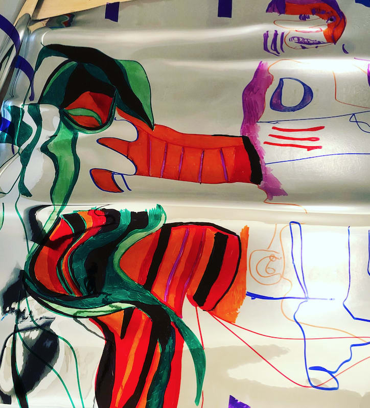 Keren Cytter Untitled 2018 Markers on Reflective Solar Film Light Heater Film self Adhesive Mylar Mirror contact paper 62.5 x...