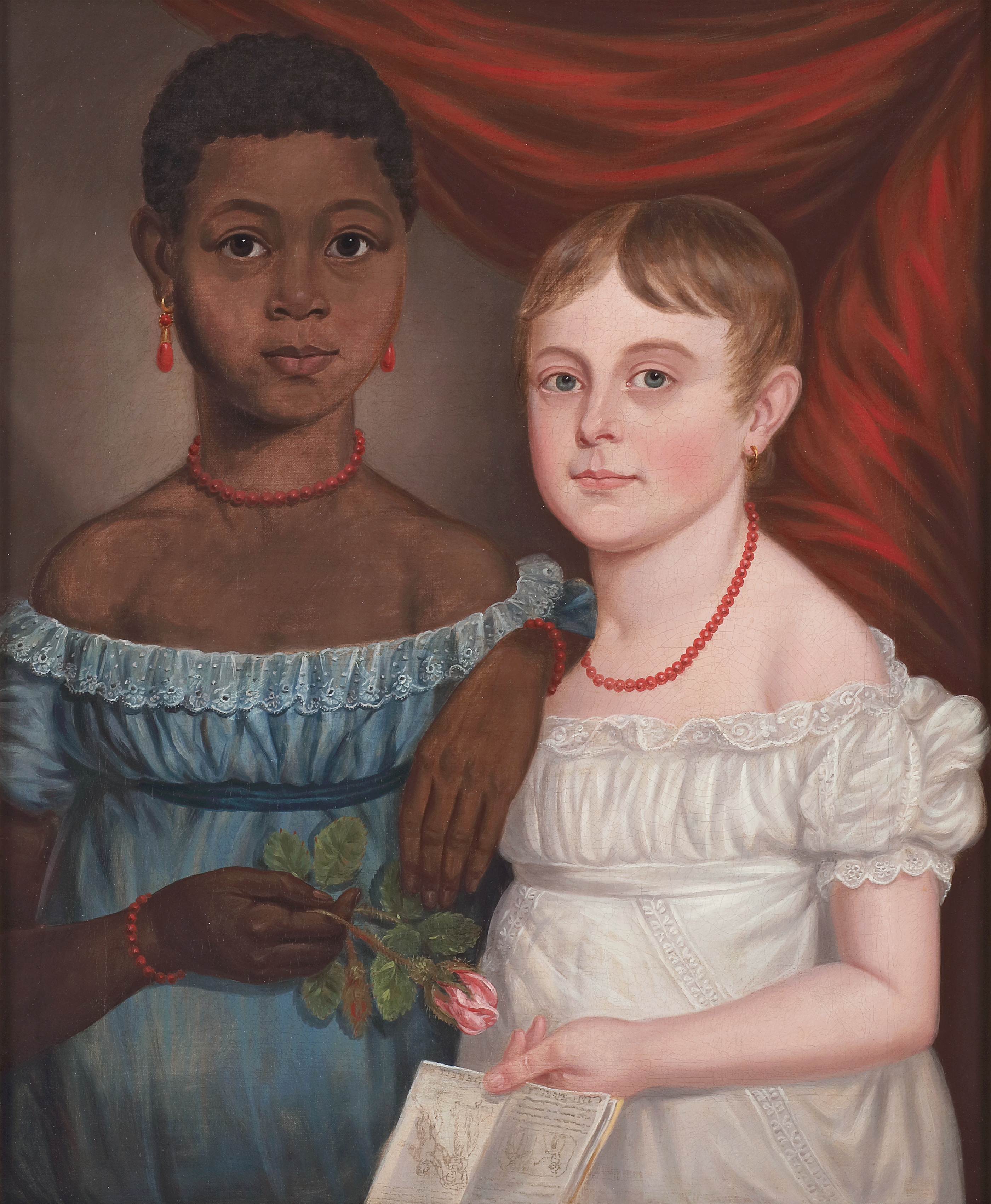 interracial portrait of two girls, american school