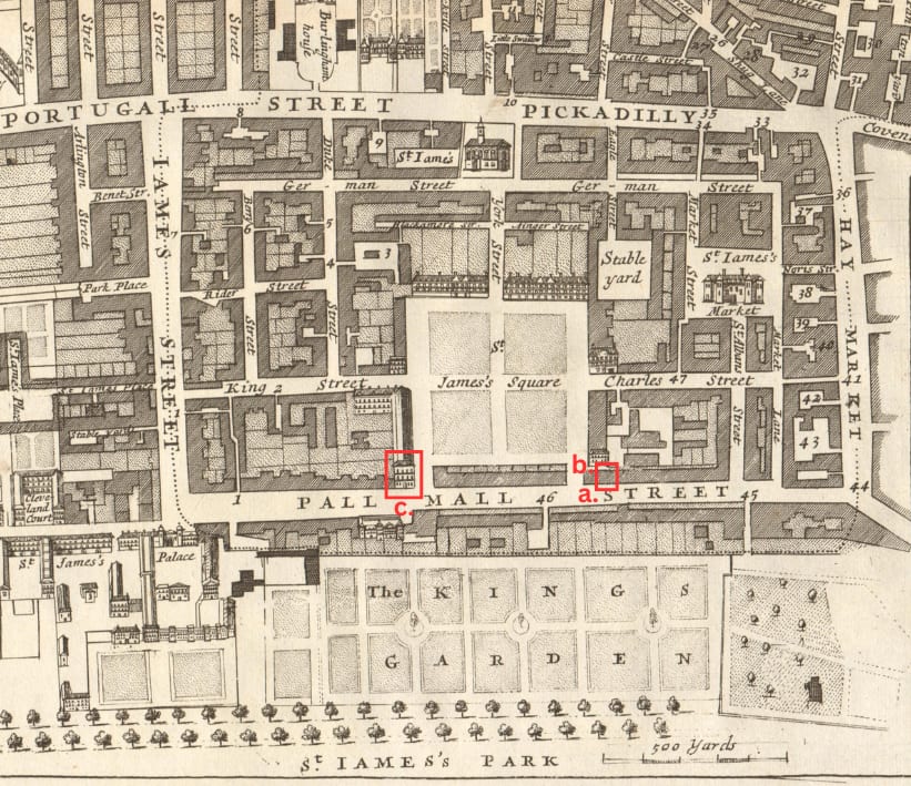 london st james' map, 17th century