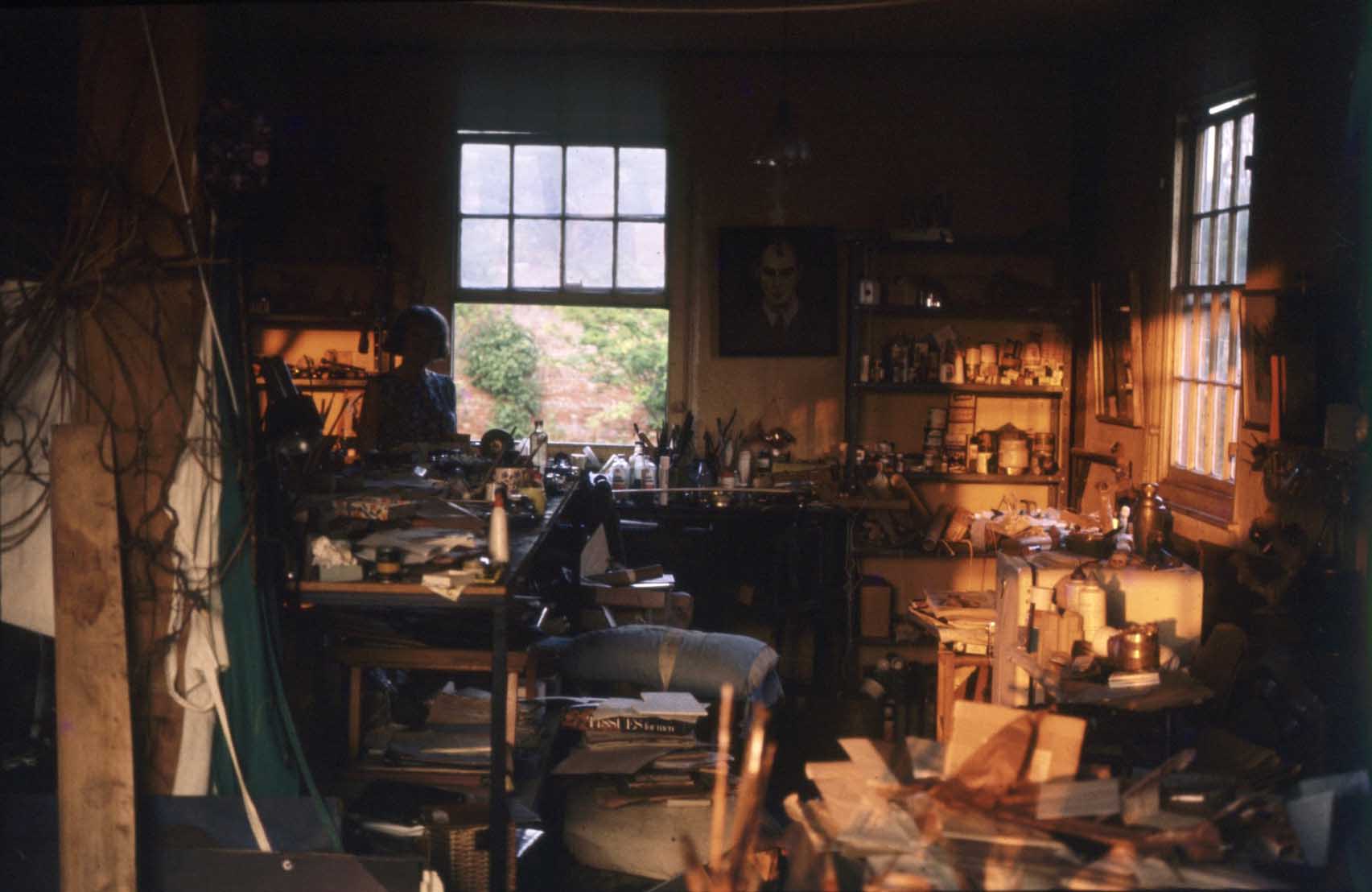Millie Hayes in Cedric or Lett’s studio at Benton End, 1970s