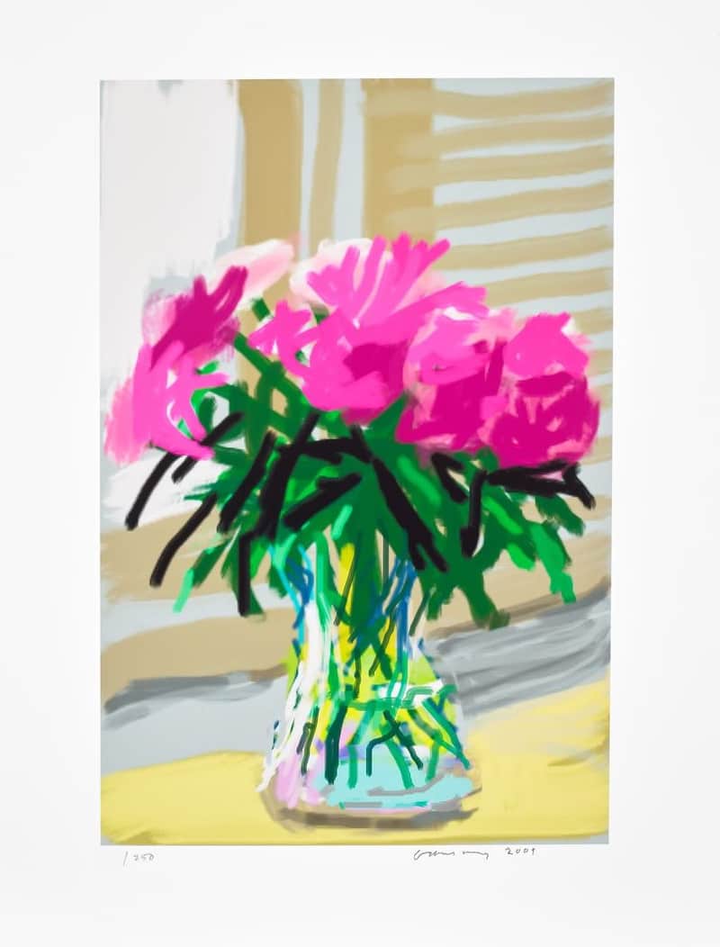 David Hockney, "Untitled" Peonies iPhone Drawing. My Window No. 535, 2009