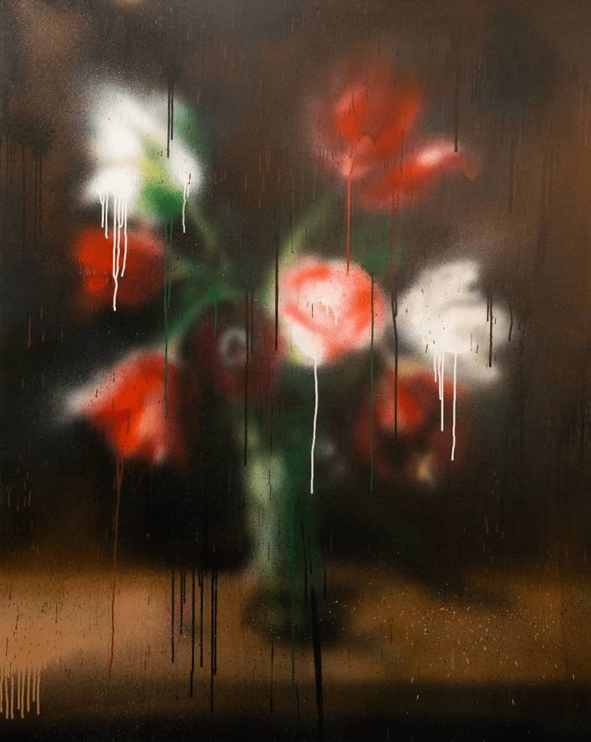 Miaz Brothers Flowers Acrylic and Spray Paint on Canvas