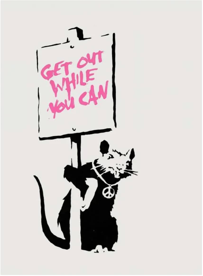 Banksy, Get Out While You Can (Pink) Signed, 2004