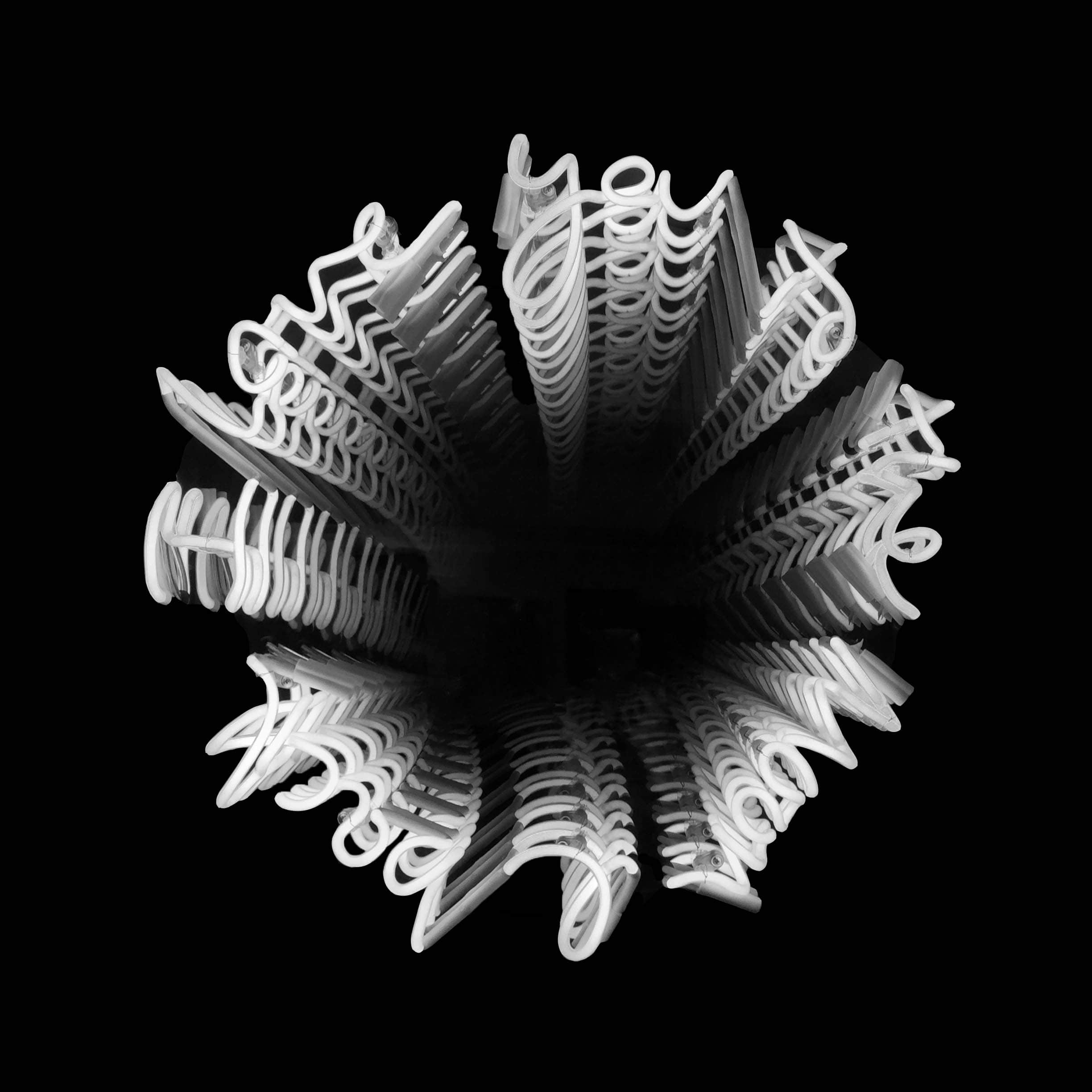 Lauren Baker To The Moon and Back Infinity White Neon, Mirror, Black Aluminium Circle