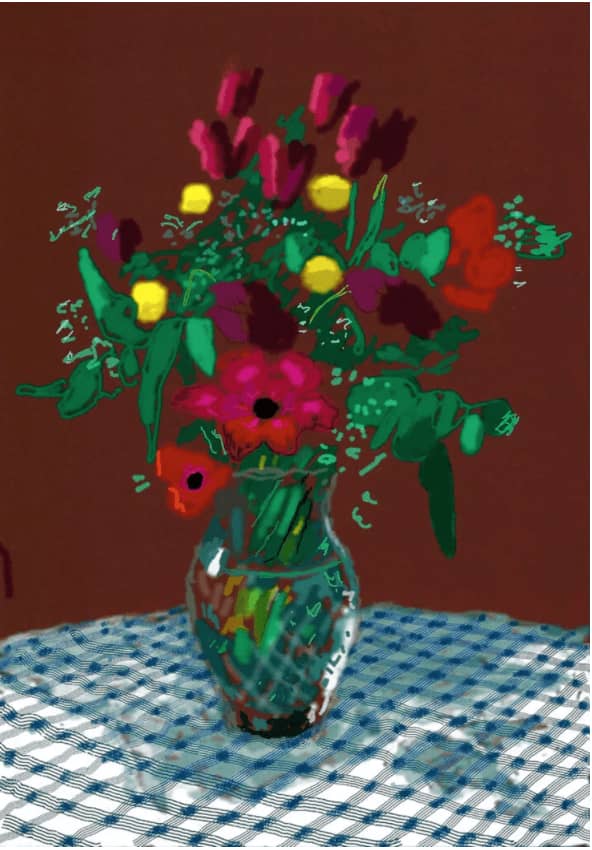 David Hockney 16th February, More Flowers In a Glass iPad Drawing